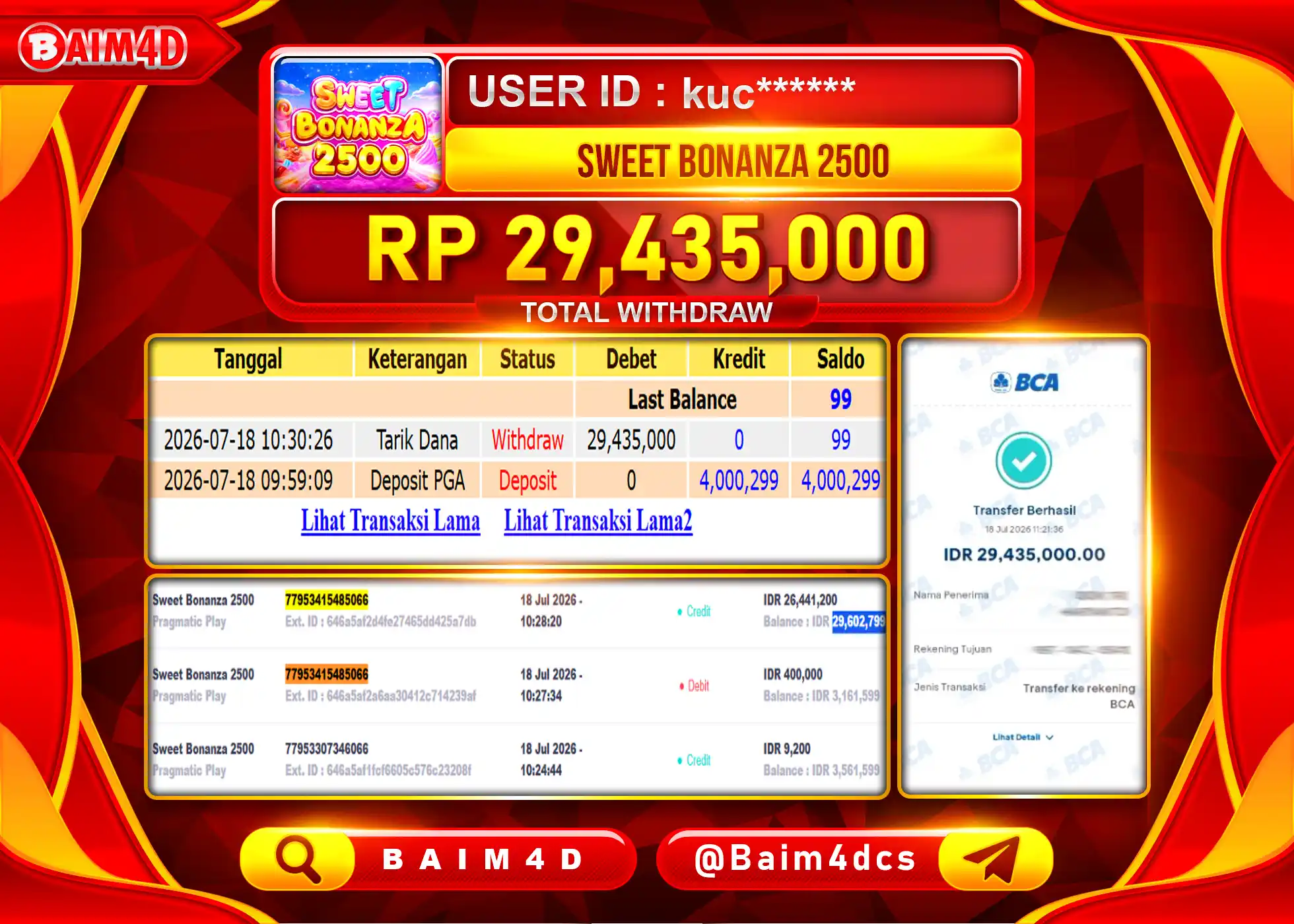 BAIM4D JACKPOT SLOT SWEET BONANZA 2500 Rp.29,435,000 - LUNAS