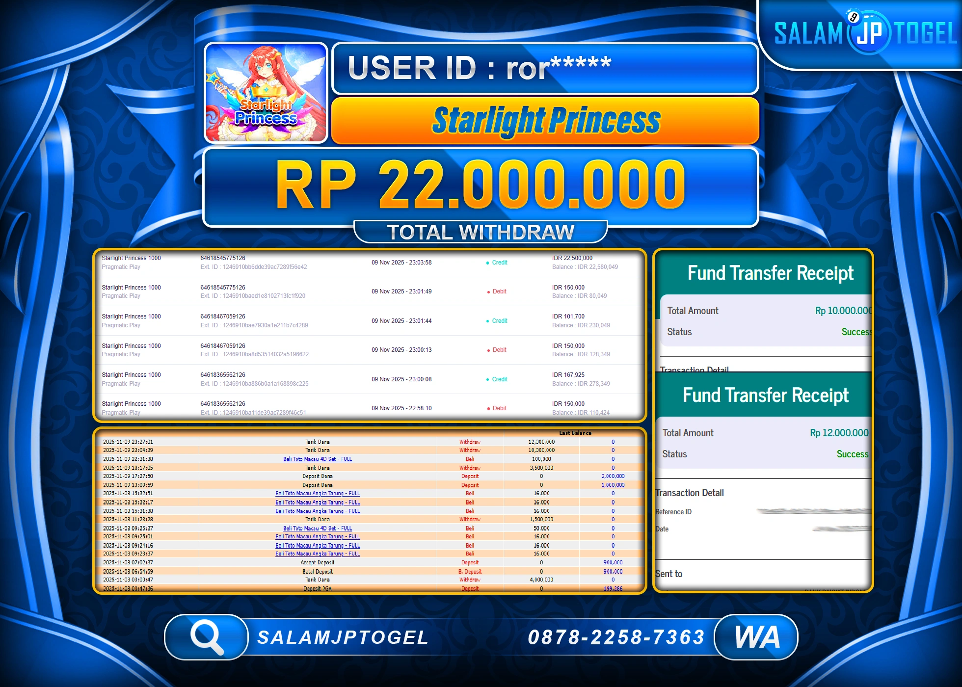 SALAMJPTOGEL MENANG SLOT STARLIGHT PRINCESS Rp.22,000,000  - LUNAS