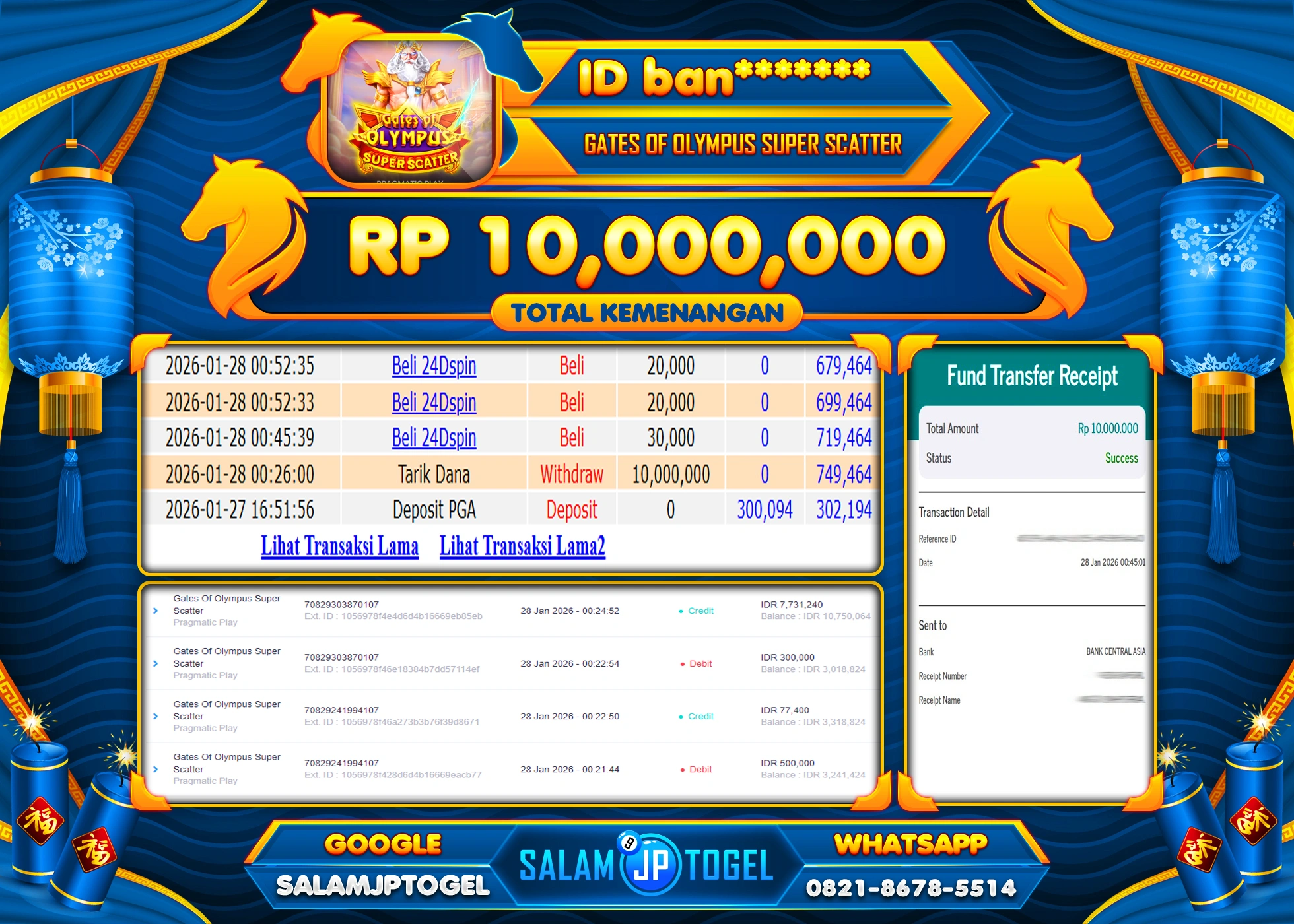 SALAMJPTOGEL JACKPOT GATES OF OLYMPUS SUPER SCATTER Rp.10,000,000 - LUNAS