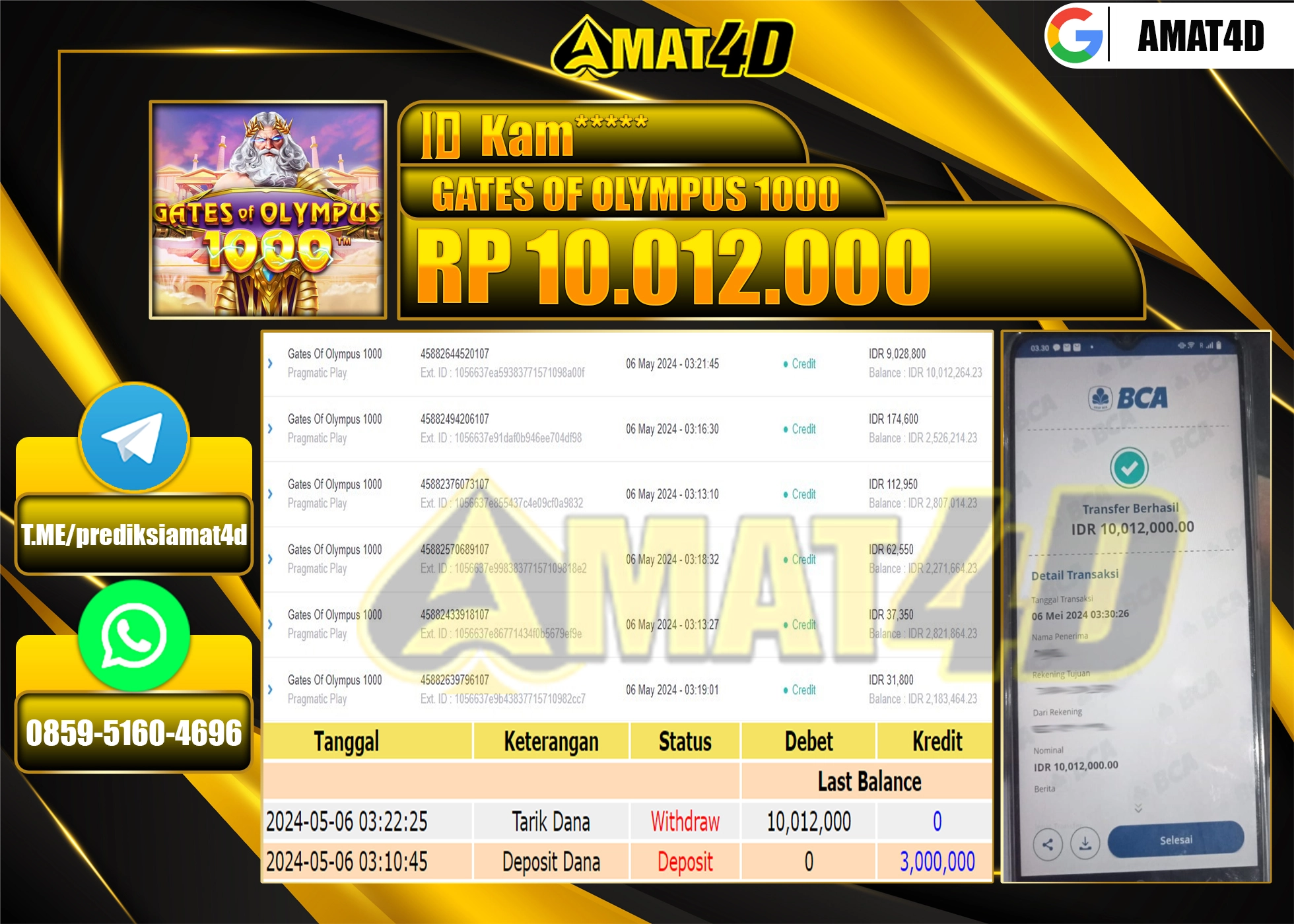 AMAT4D JACKPOT SLOT GATES OF OLYMPUS 1000 Rp.10.012.000 BERHASIL DI BAYAR LUNAS