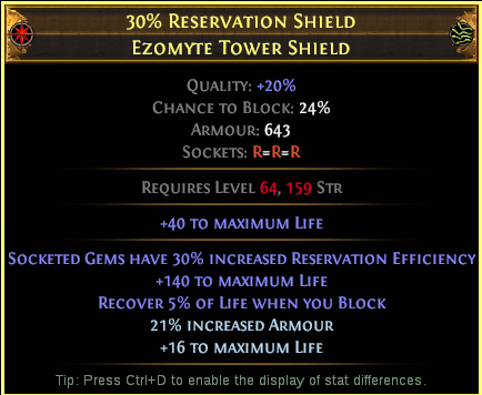 Example crafted 30% Reservation Shield