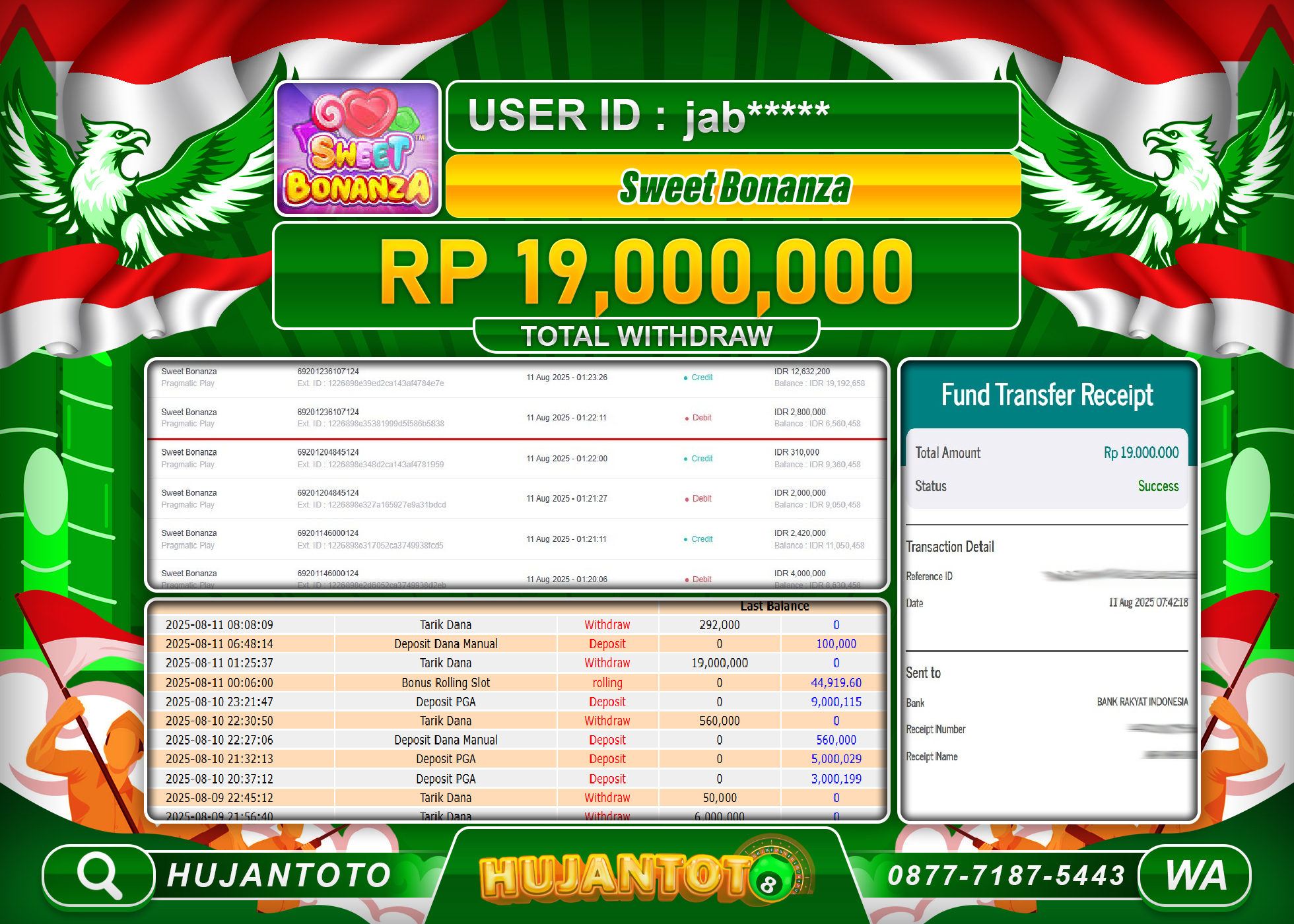 HUJANTOTO - BUKTI JACKPOT MENANG SLOT SWEET BONANZA Rp.19,000,000 - TERBAYAR LUNAS