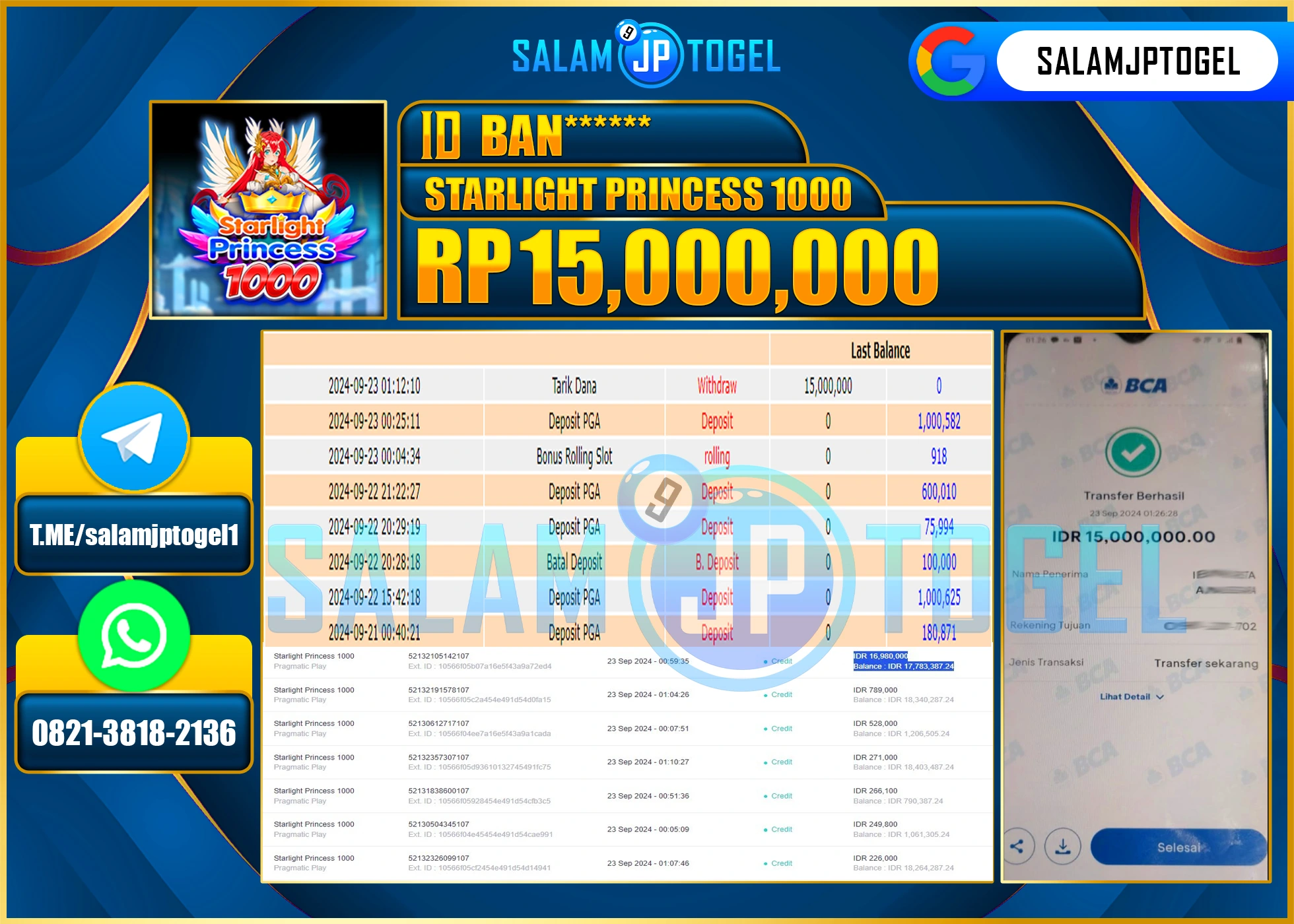 SALAMJPTOGEL MENANG STARLIGHT PRINCESS 1000 RP. 15,000,000 LUNAS