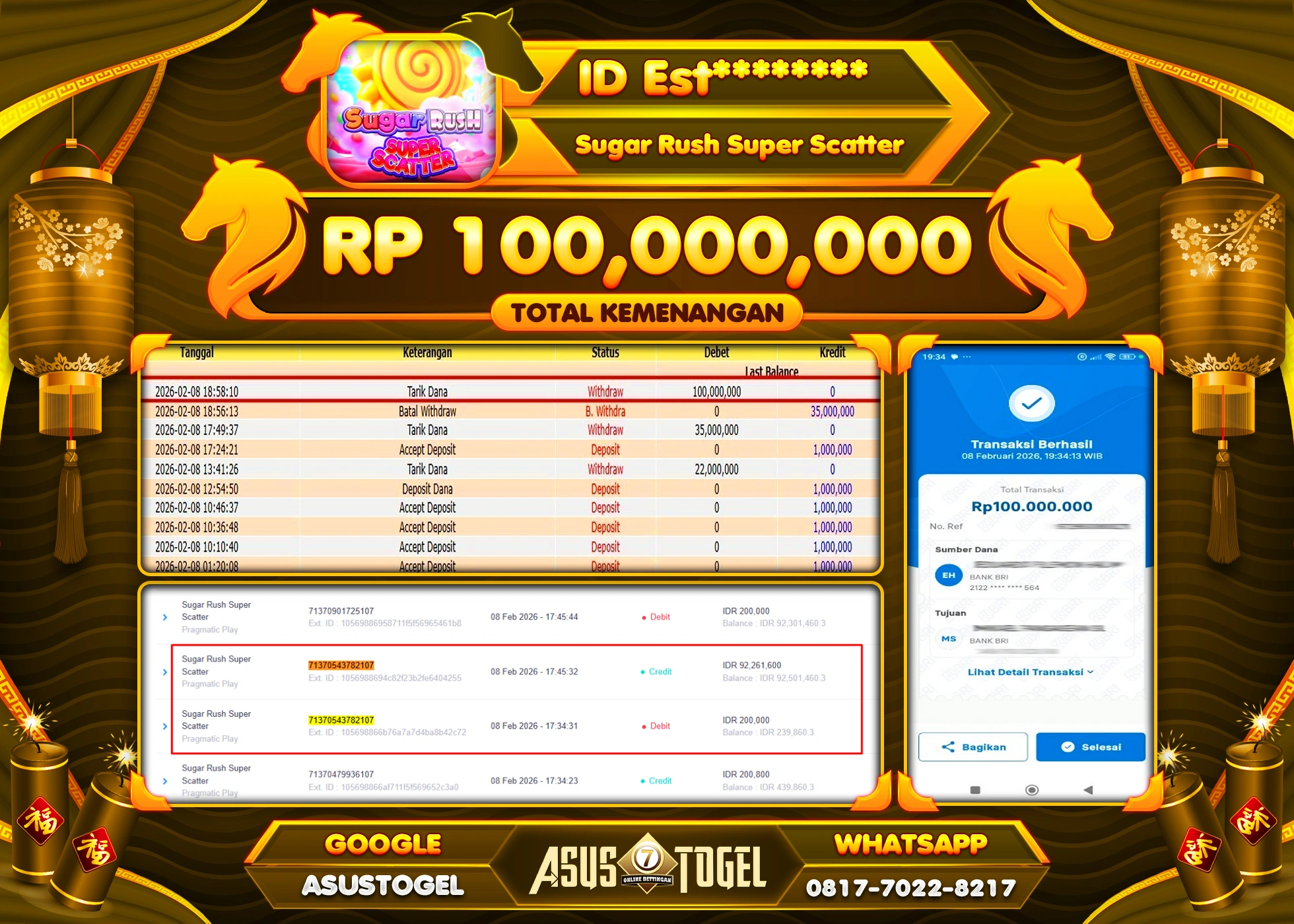 ASUSTOGEL KEMENANGAN DI SUGAR RUSH SUPER SCATTER SEBESAR 100,000,000 - RUPIAH LUNAS