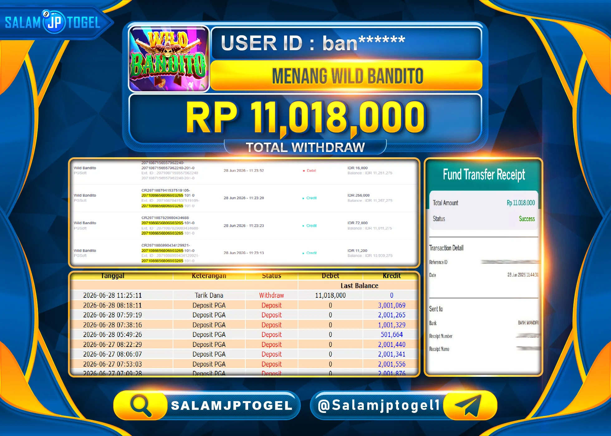 SALAMJPTOGEL MENANG GACOR SLOT WILD BANDITO PG SOFT Rp.11,018,000 - LUNAS