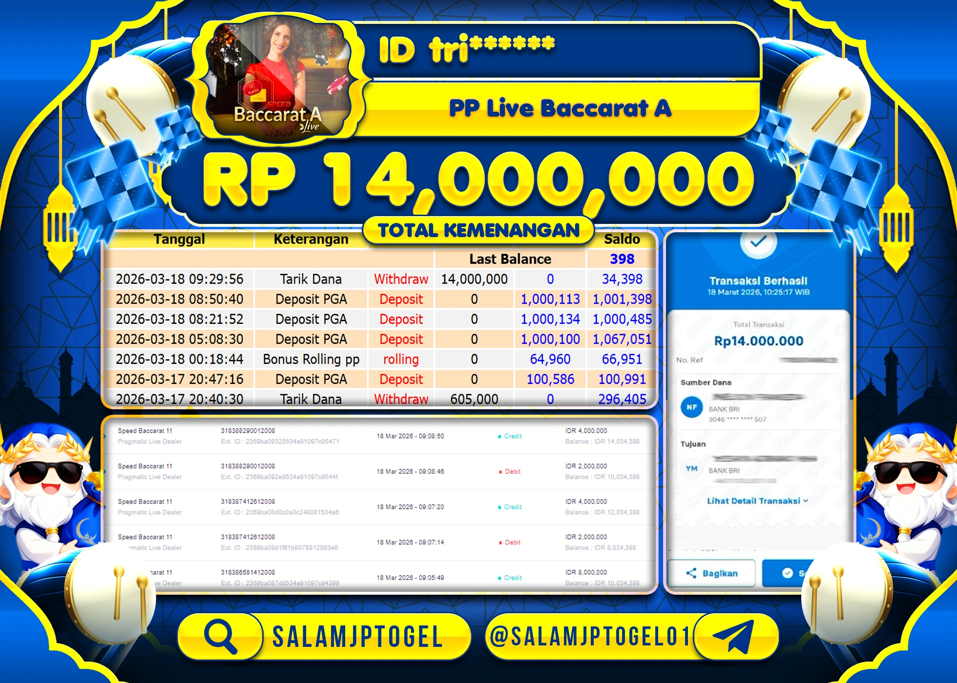 SALAMJPTOGEL MENANG PP Live Baccarat A (Pragmatic Live Dealer)  Rp.14,000,000- LUNAS