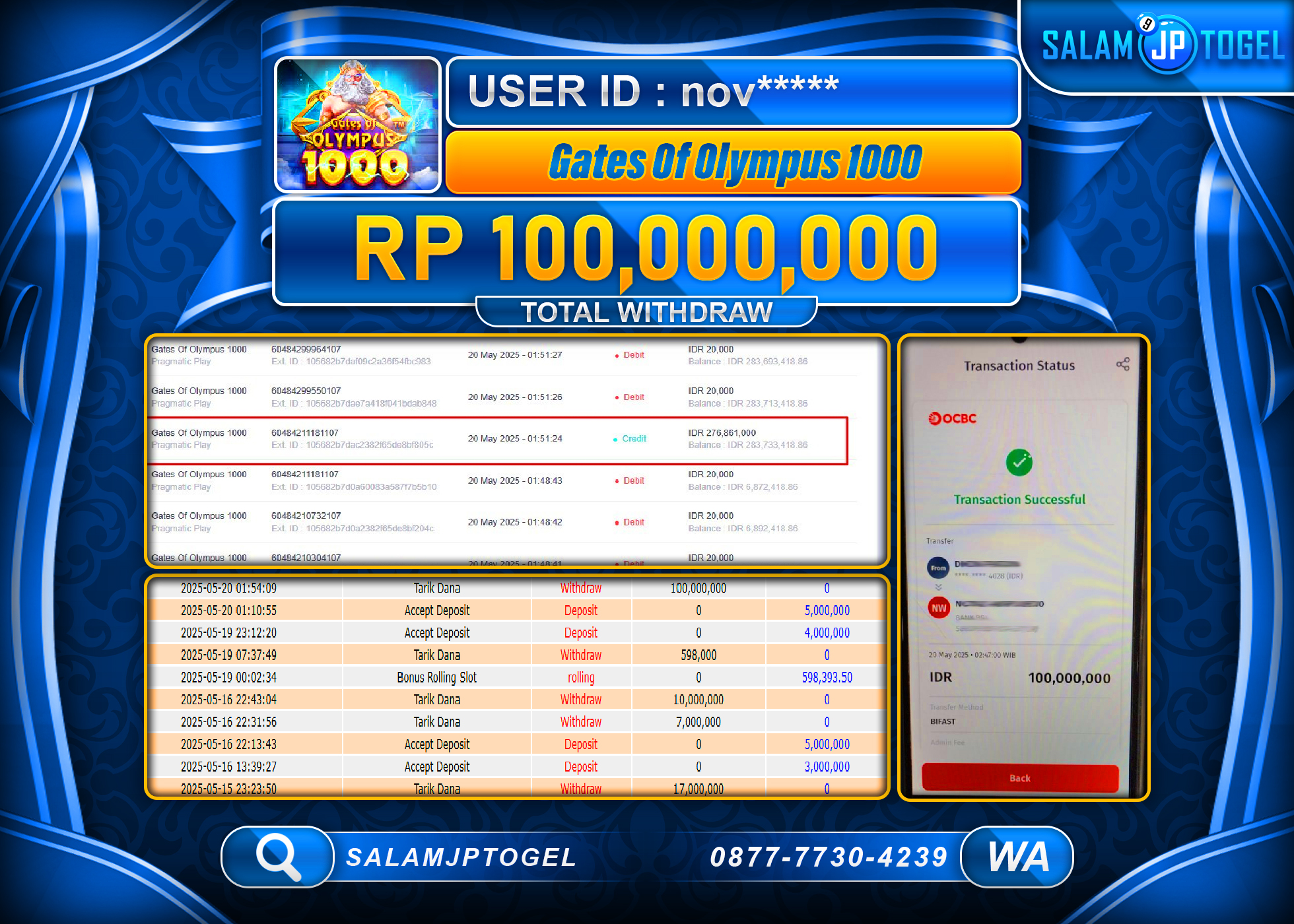 SALAMJPTOGEL MENANG GATES OF OLYMPUS 1000 Rp.100,000,000 LUNAS