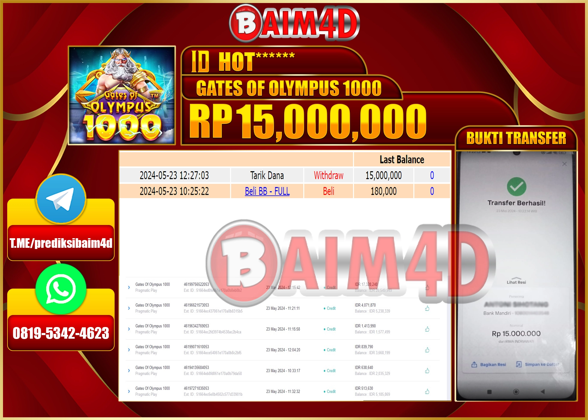 BAIM4D JACKPOT GATES OF OLYMPUS Rp.15.000.000.,- LUNAS