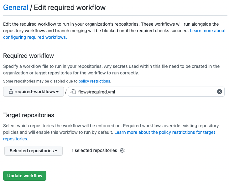 required workflows settings
