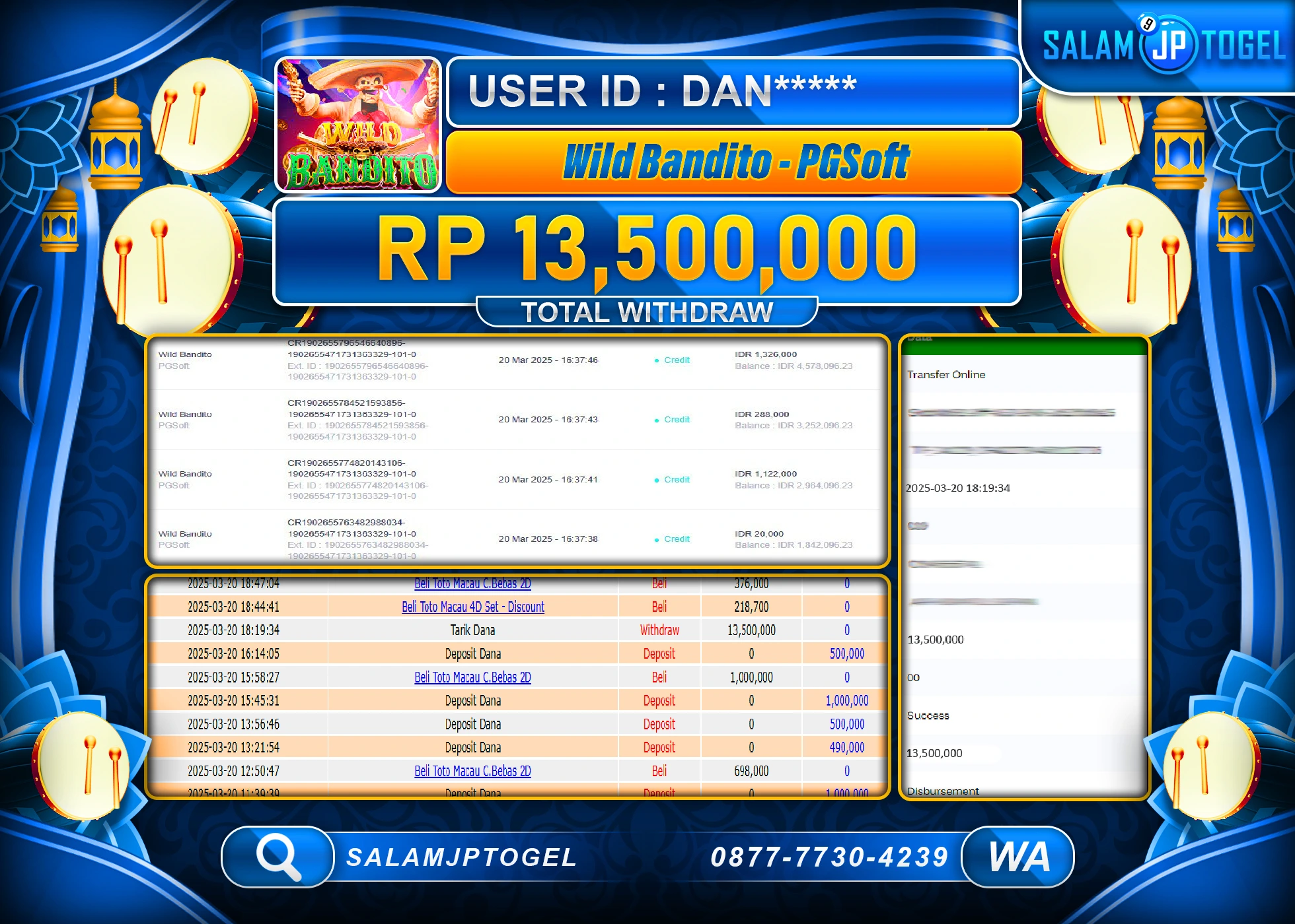 SALAMJPTOGEL MENANG WILD BINDITO Rp. 13,500,000 LUNAS