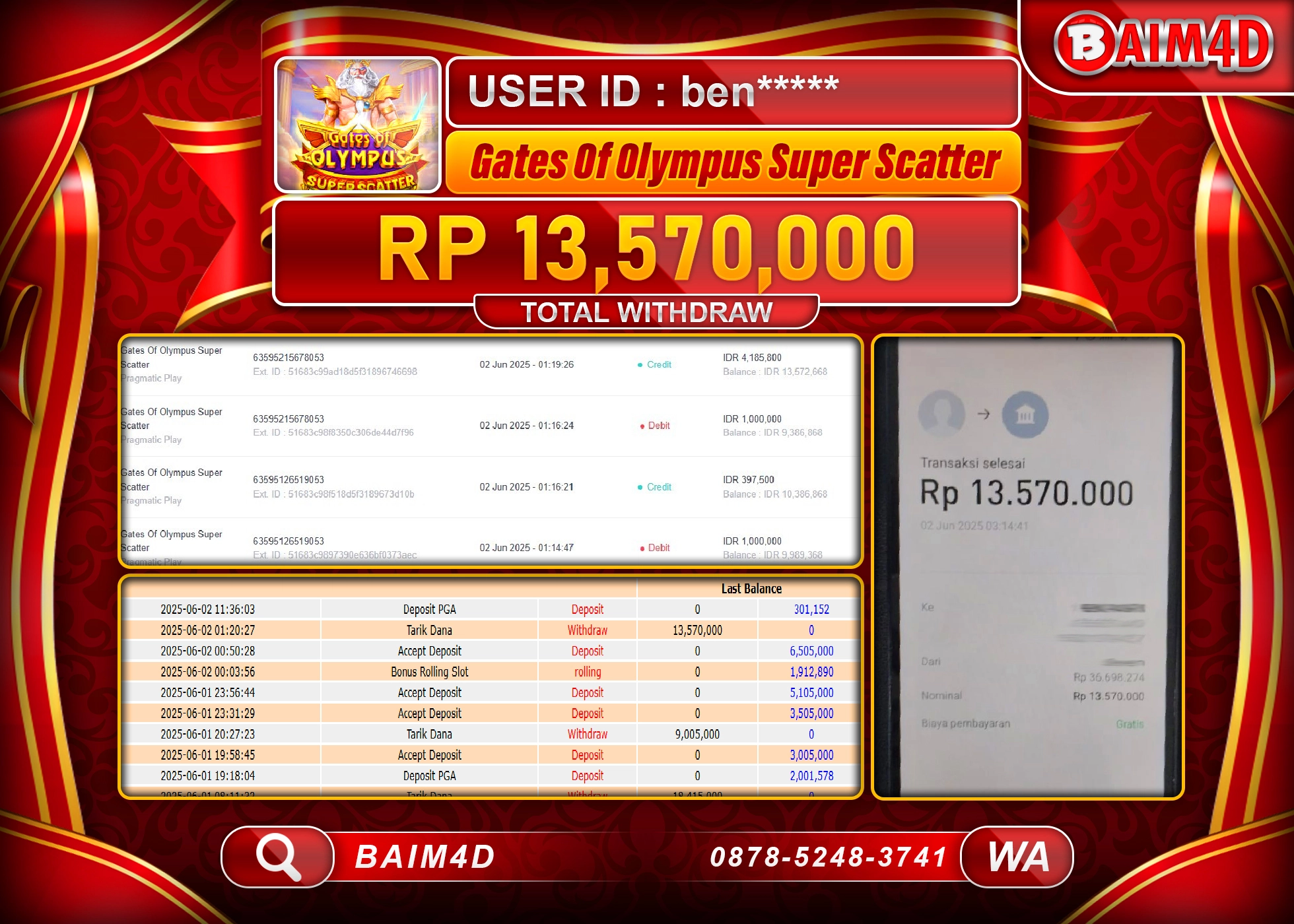 BAIM4D JACKPOT GATES OF OLYMPUS SUPER SCATTER Rp.13.570,000.- LUNAS