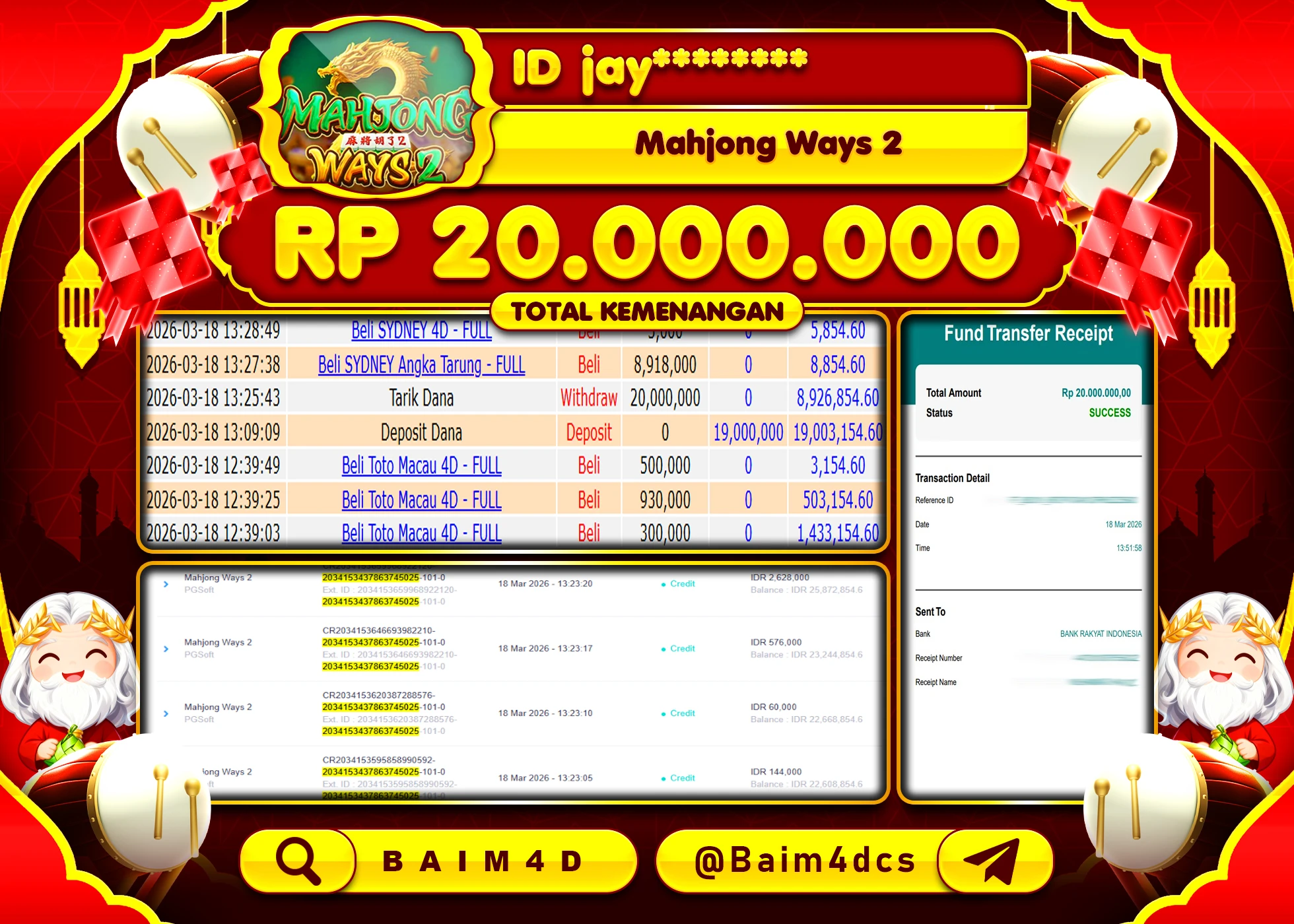 BAIM4D JACKPOT SLOT MAHJONG WAYS 2 Rp.20,000,000 - LUNAS