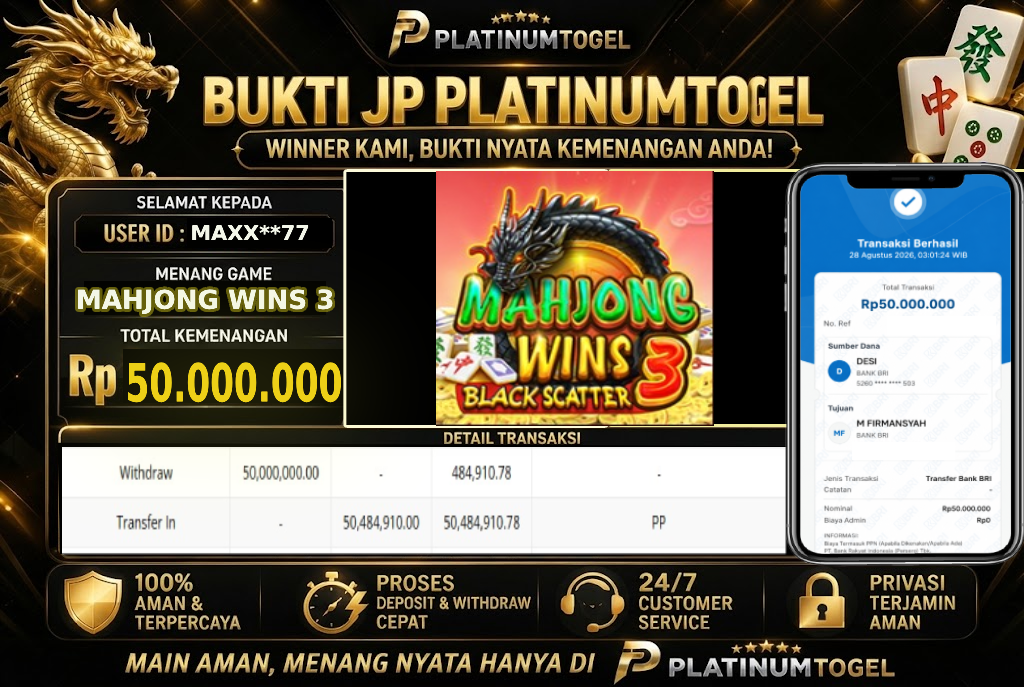🏆 Bukti Jackpot MAHJONG WINS 3 BLACK SCATTER Dengan Kemanangan Rp 50,000,000-. Hanya di PLATINUMTOGEL🏆