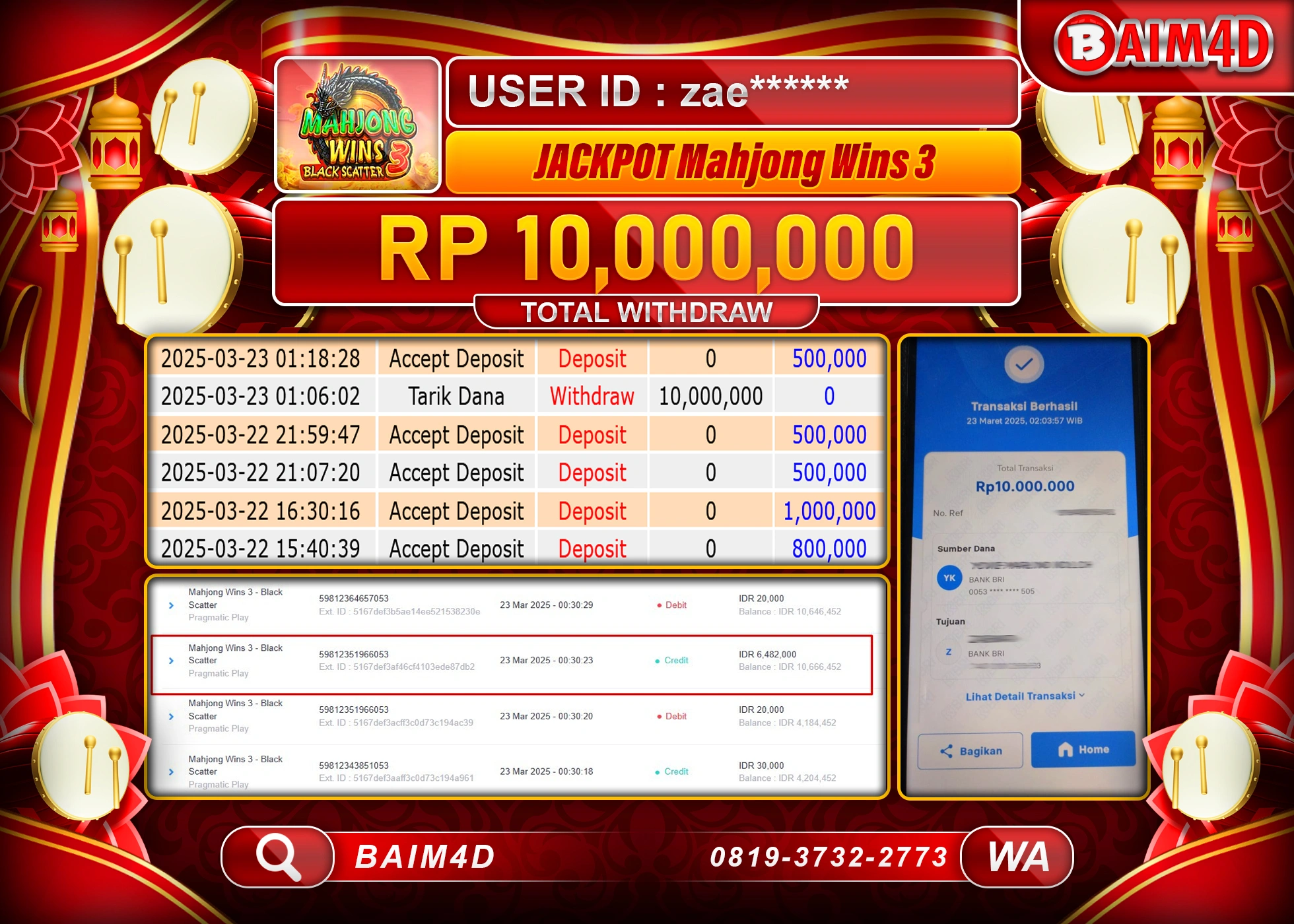 BAIM4D MENANG SLOT MAHJONG WINS 3  Rp.10.000,000.- LUNAS