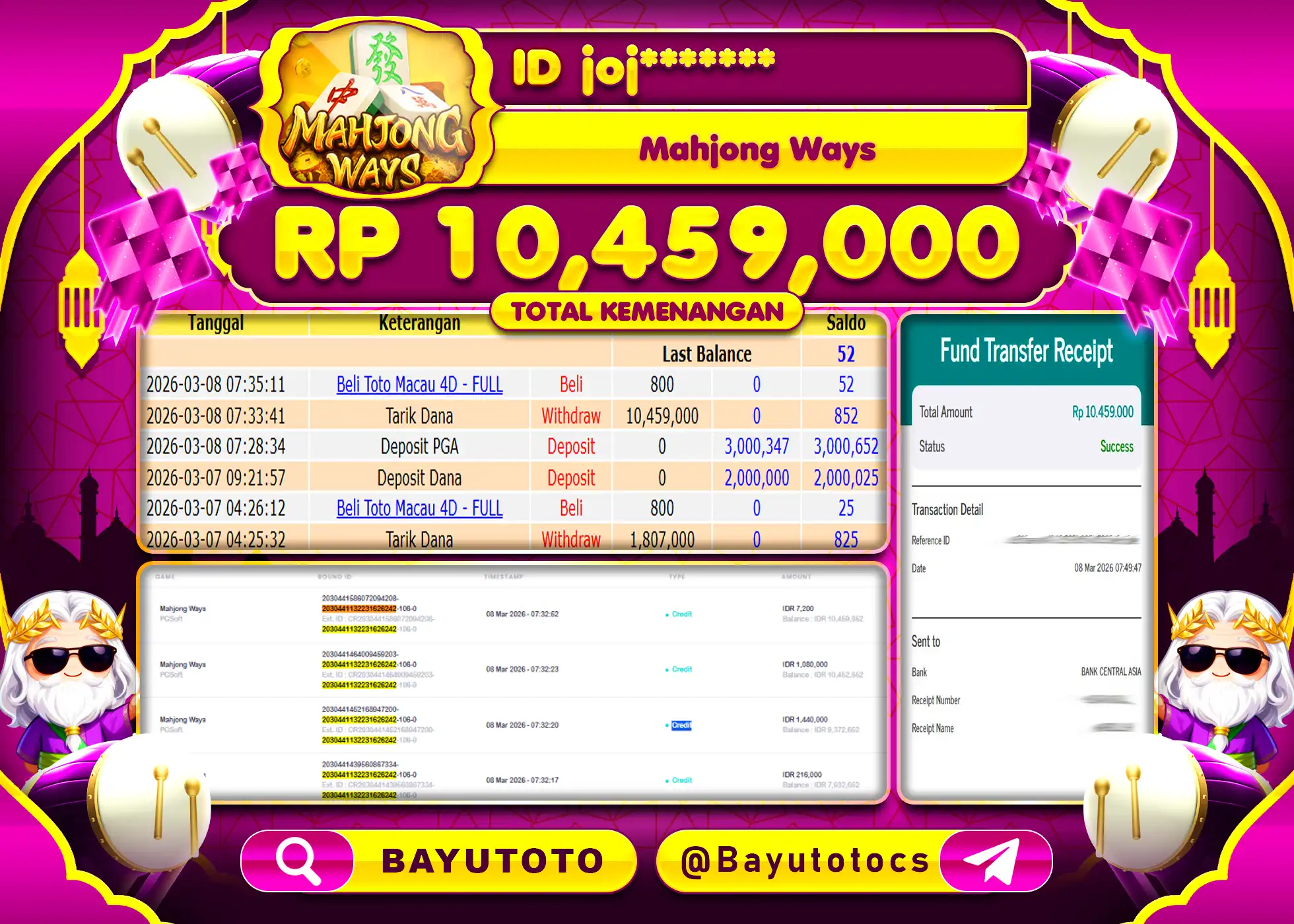 SELAMAT MEMBER SETIA BAYUTOTO JACKPOT DI MAHJONG WAYS Rp. 10,459,000 LUNAS