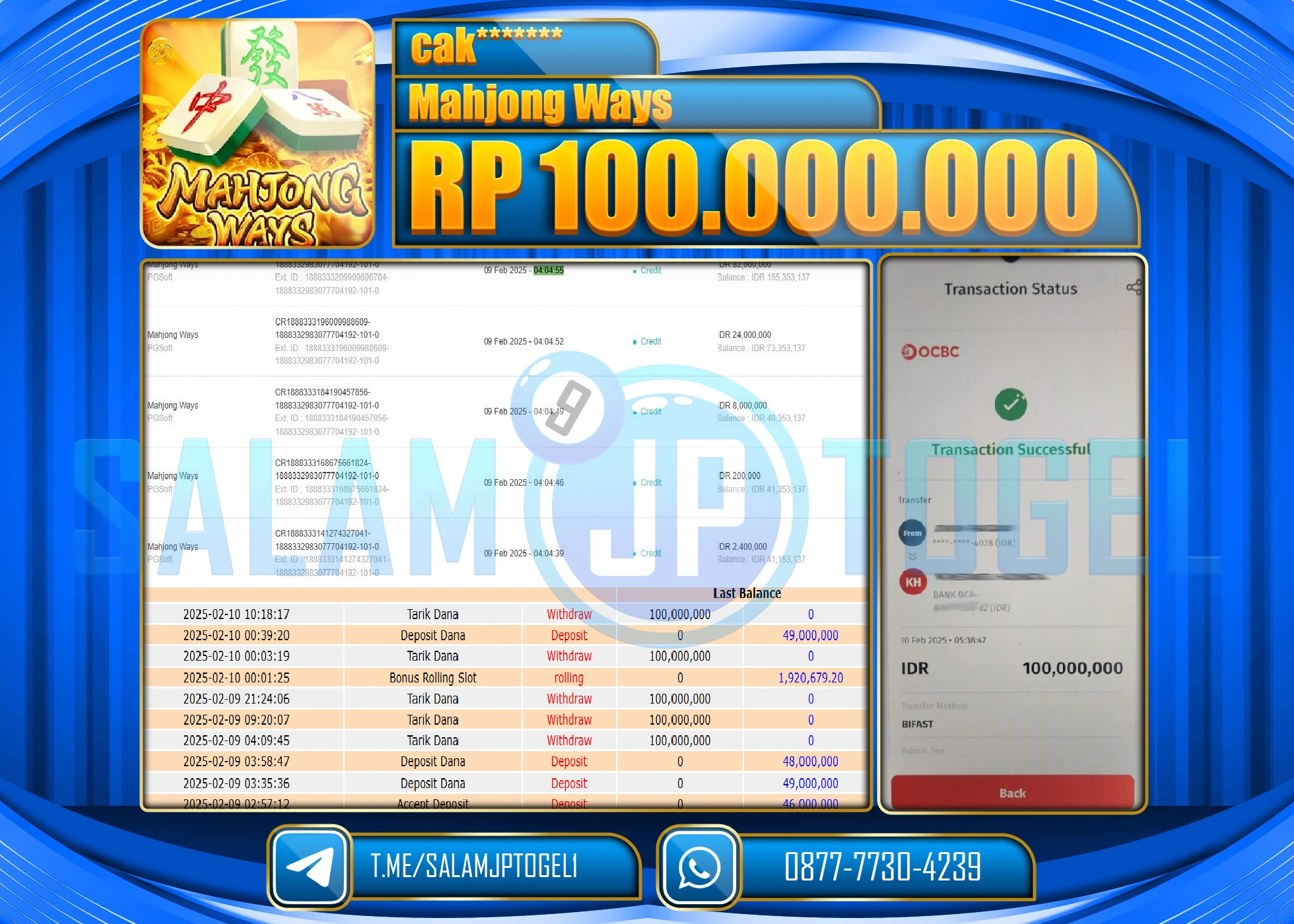 SALAMJPTOGEL MENANG MAHJONG WAYS GAMES Rp.100,000,000 LUNAS