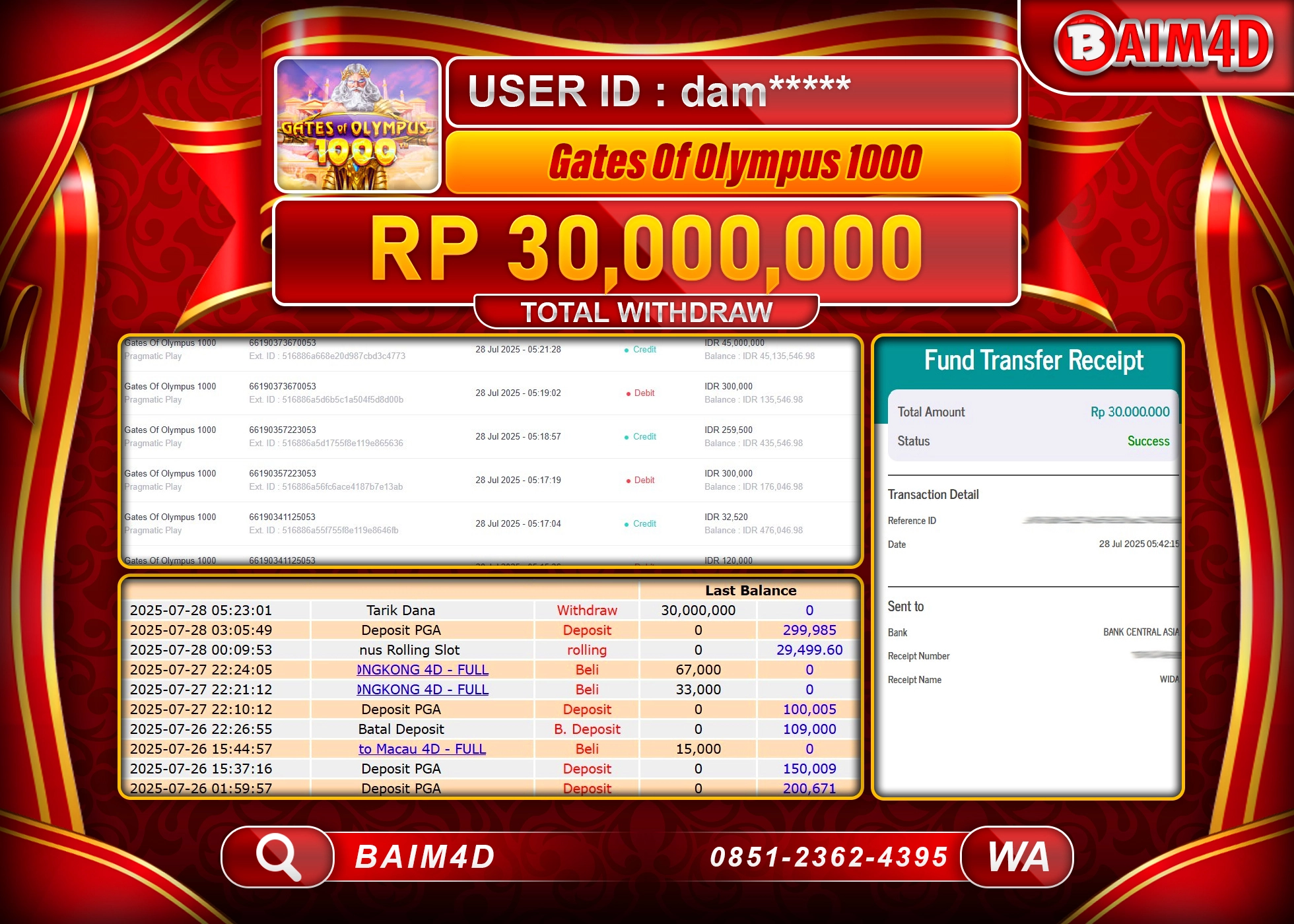 BAIM4D JACKPOT SLOT GATES OF OLYMPUS 1000 Rp.30,000,000.- LUNAS