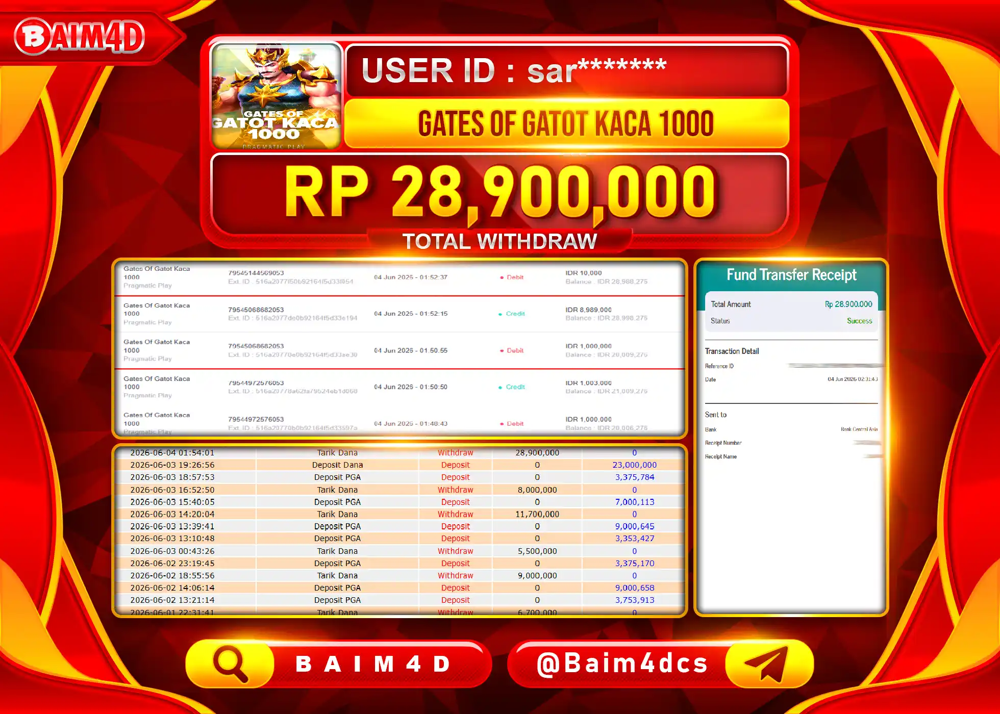 BAIM4D JACKPOT GATES OF GATOTKACA 1000 Rp.28,900,000 - LUNAS