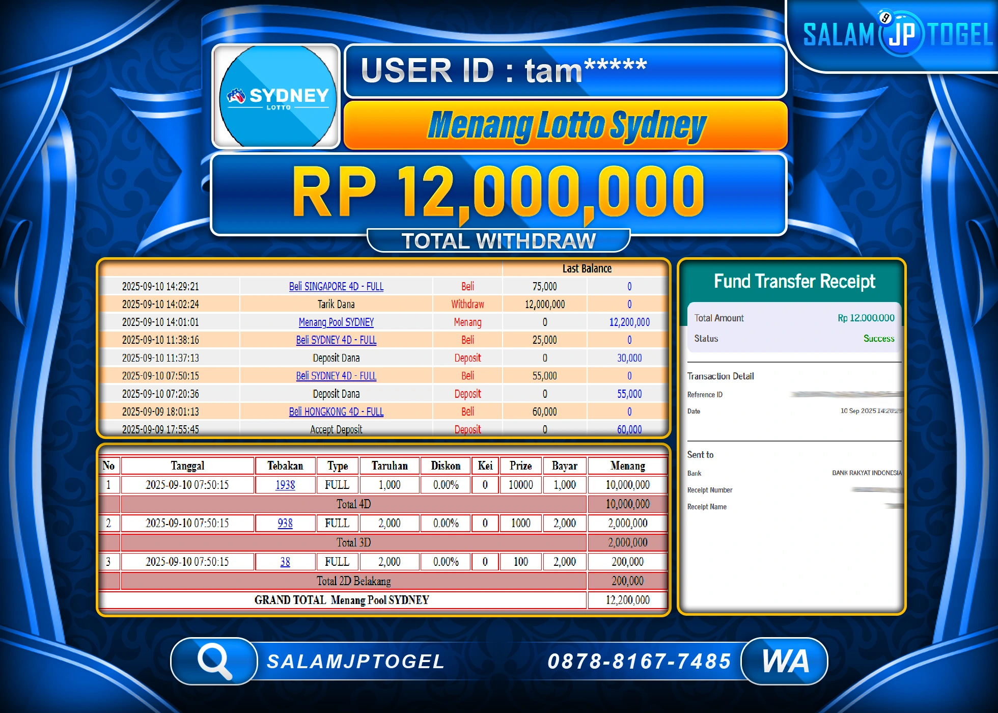 SALAMJPTOGEL MENANG TOGEL LOTTO SYDNEY  Rp.12,000,000