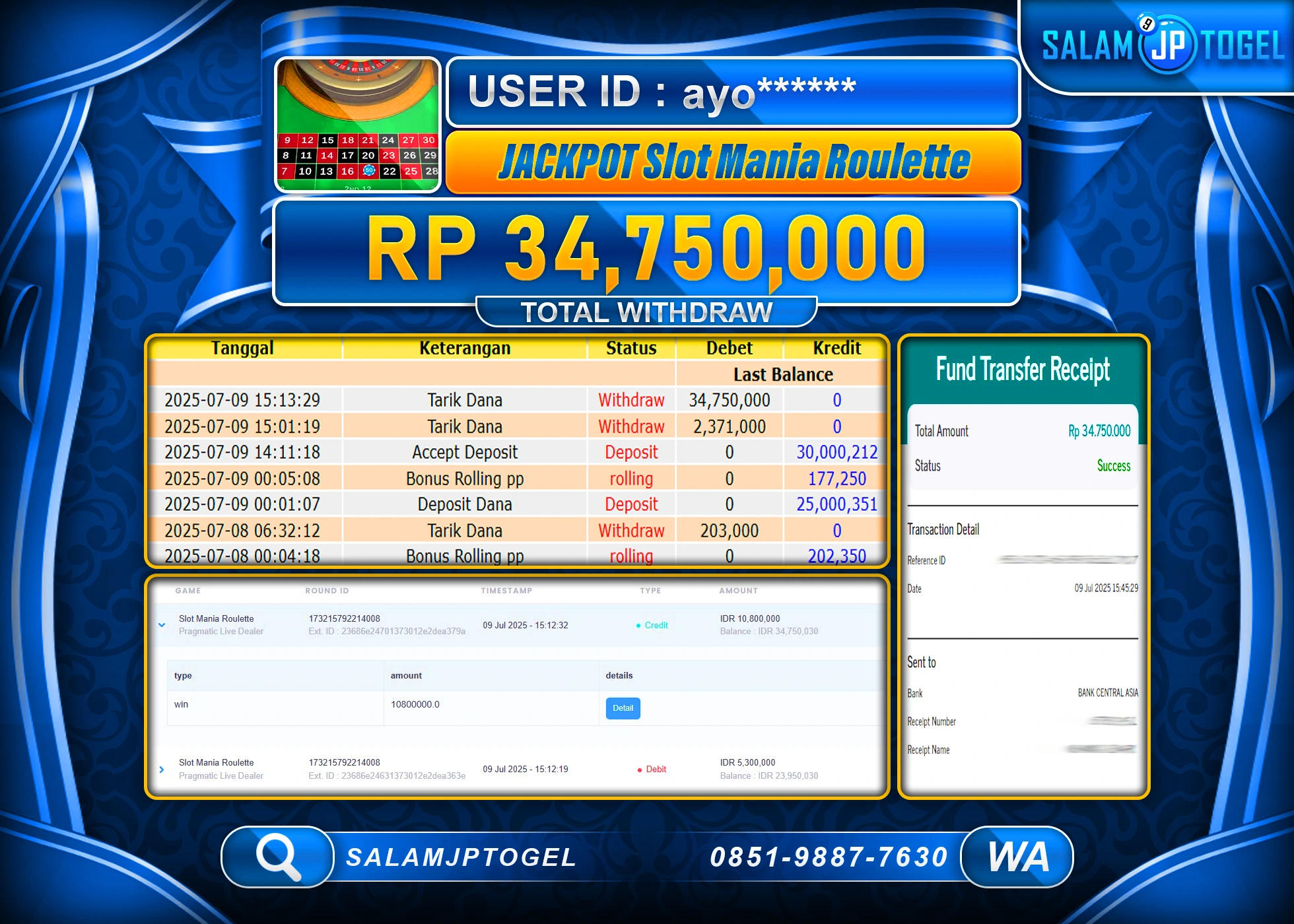 SALAMJPTOGEL MENANG MANIA ROULETTE Rp.34,750,000