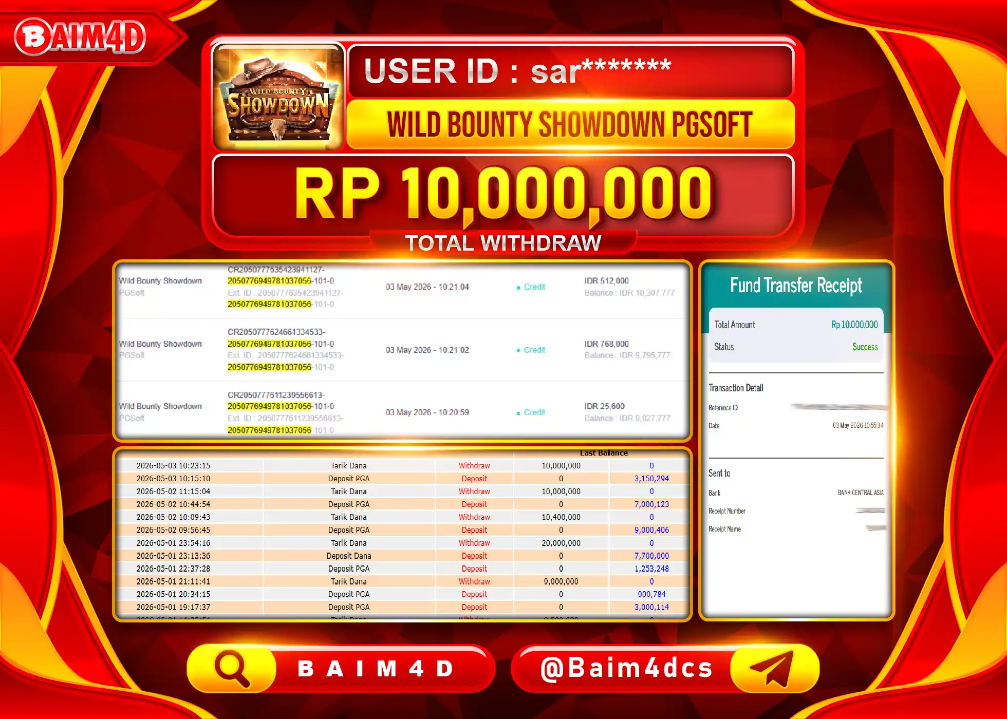 BAIM4D JACKPOT WILD BOUNTY SHOWDOWN Rp.10,000,000 - LUNAS