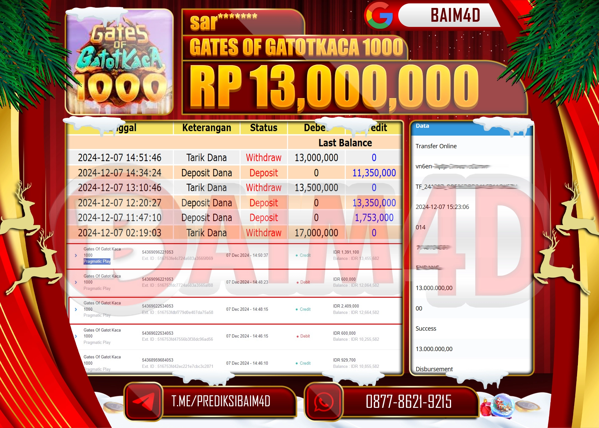 BAIM4D JACKPOT Gates Of Gatot Kaca 1000 Rp.13,000,000.- LUNAS