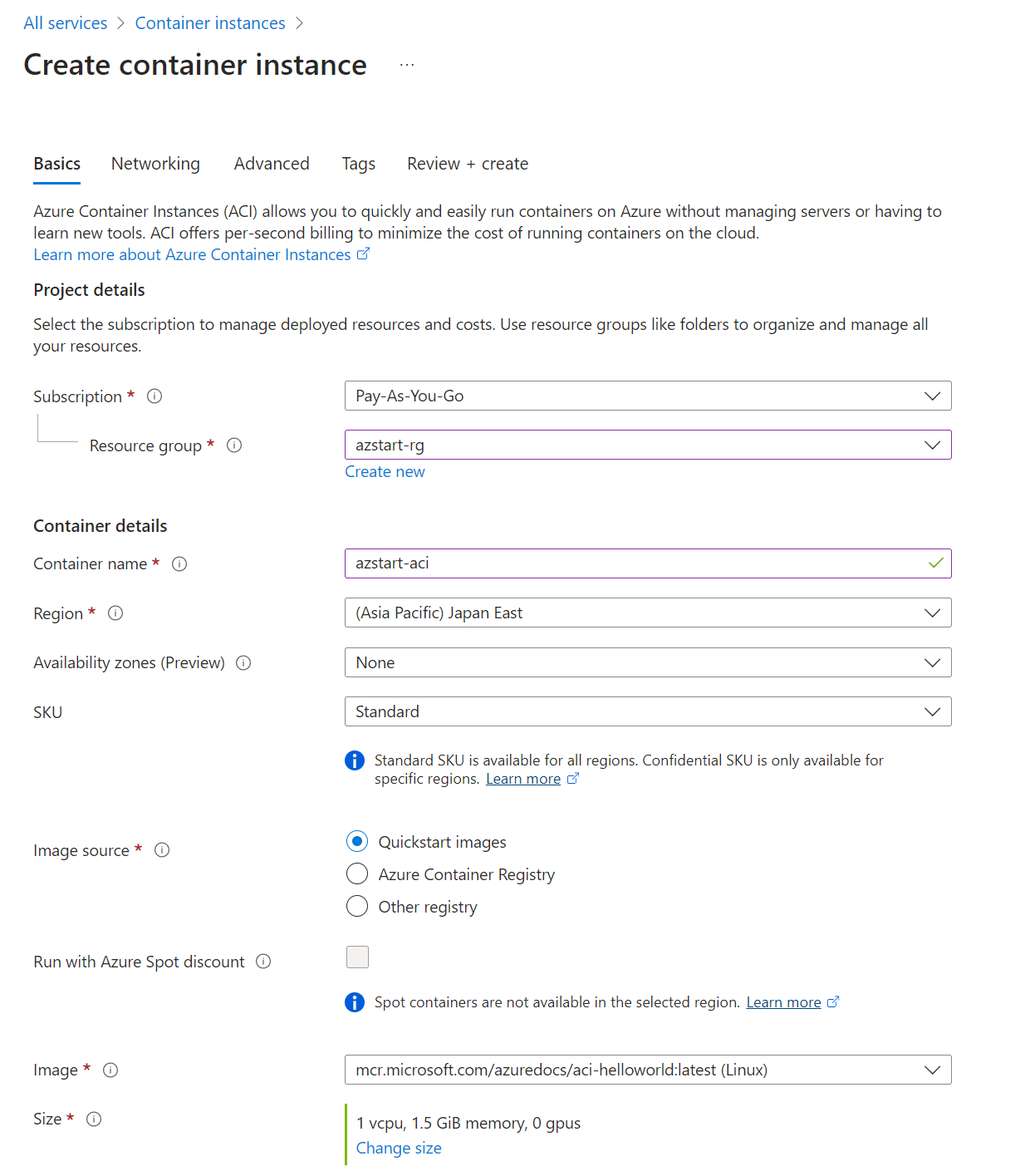 Creating a Container Instance - Basic