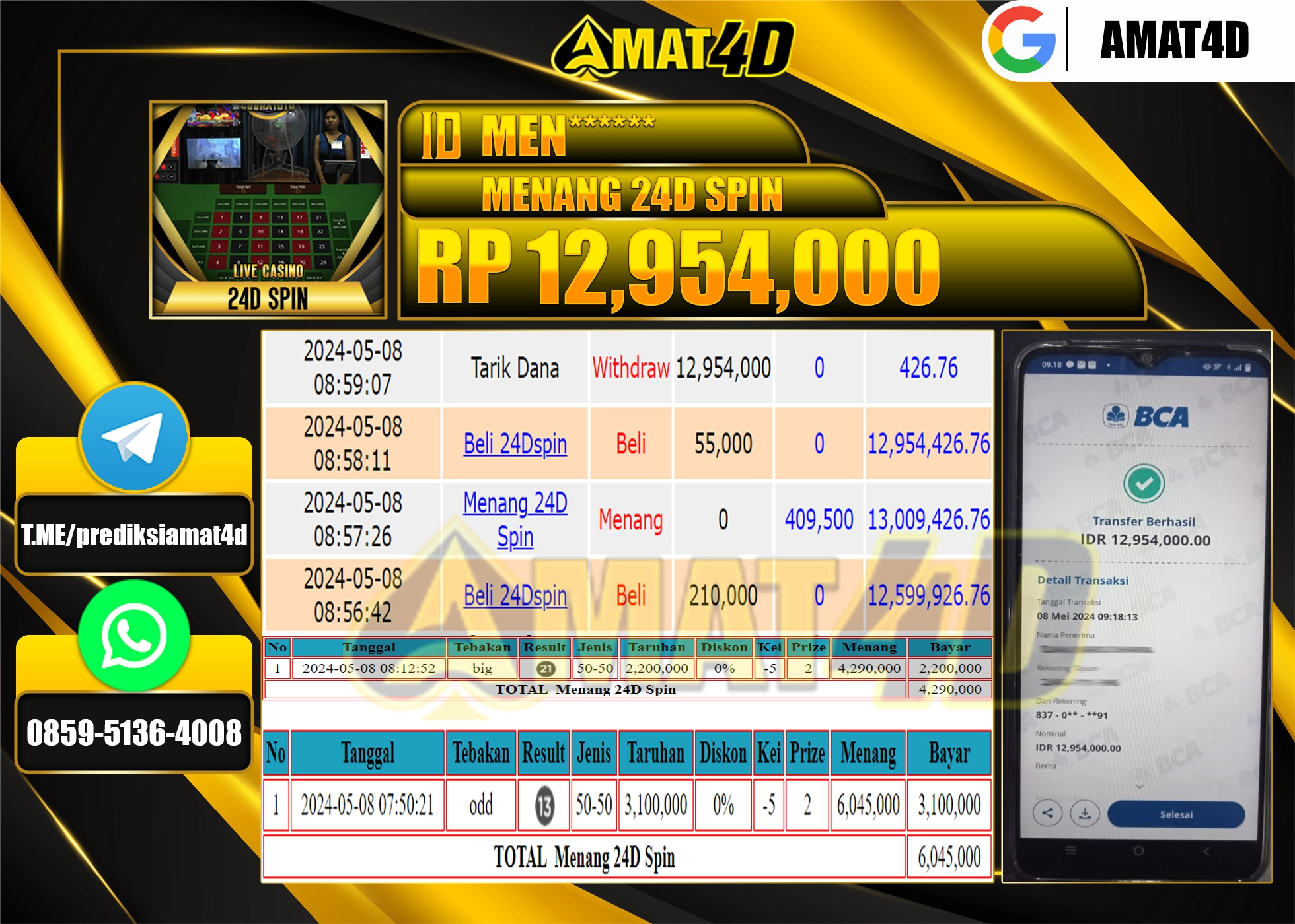 AMAT4D JACKPOT LIVE GAMES 24D SPIN Rp.12.954.000 BERHASIL DI BAYAR LUNAS