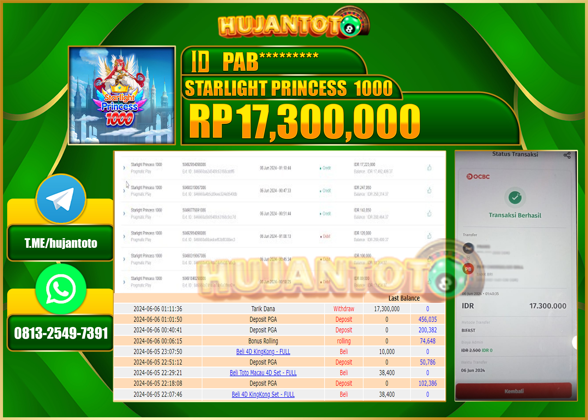 HUJANTOTO MENANG SLOT STARLIGHT PRINCESS(1000) 17.300.000 - LUNAS 