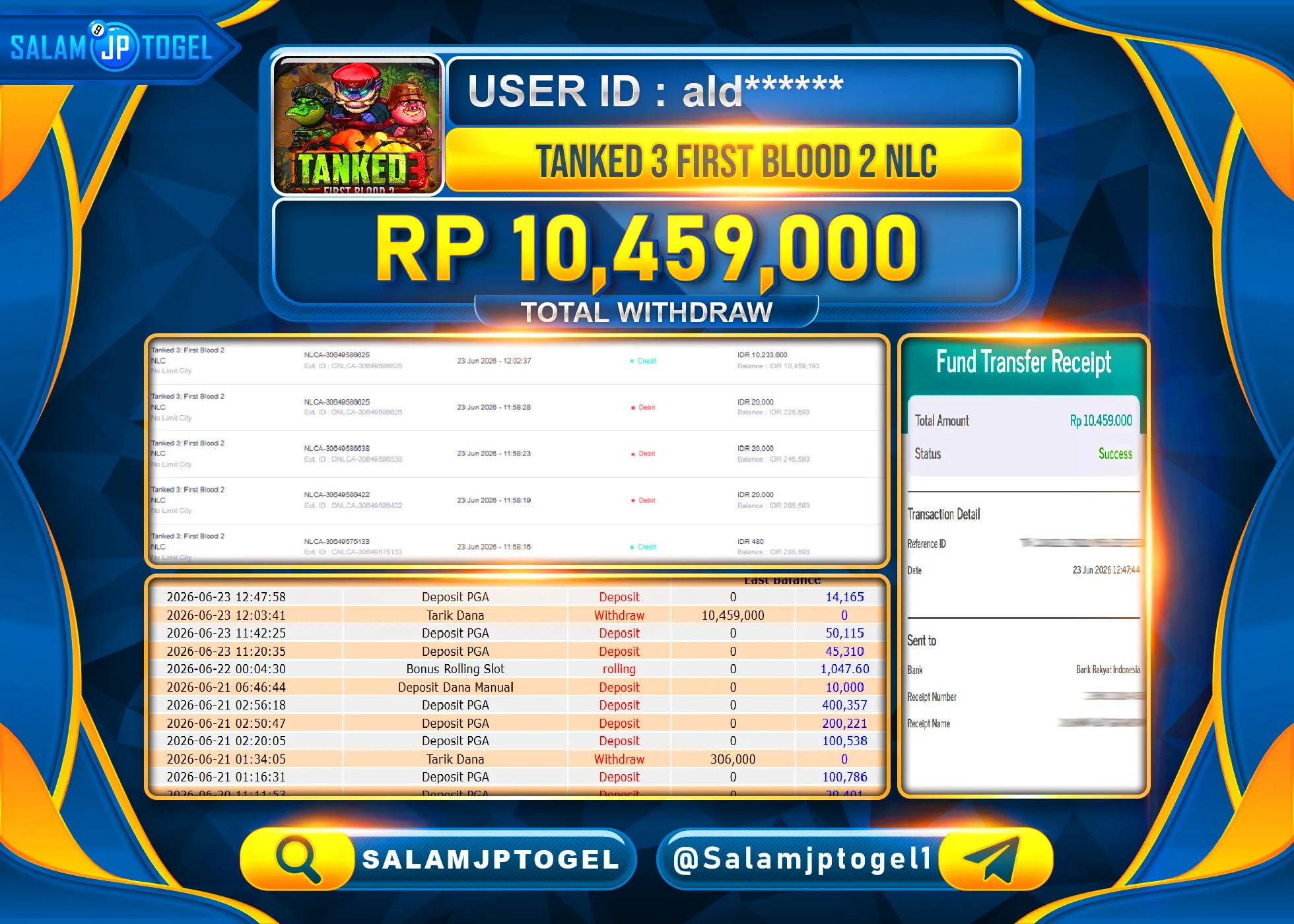 SALAMJPTOGEL Menang SLOT GACOR TANKED 3 FIRST BLOOD 2 NLC Rp.10,459,000- LUNAS
