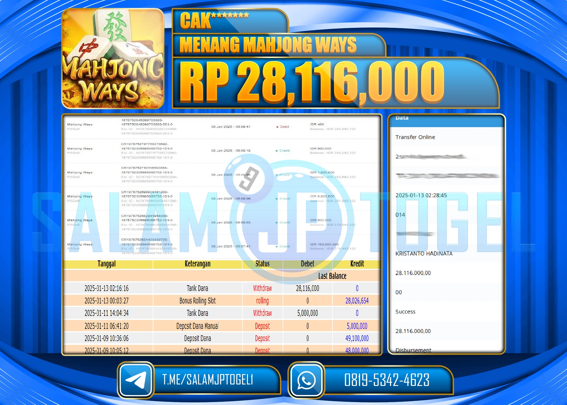 SALAMJPTOGEL MENANG SLOT MAHJONG WAYS Rp.28,116,000 LUNAS
