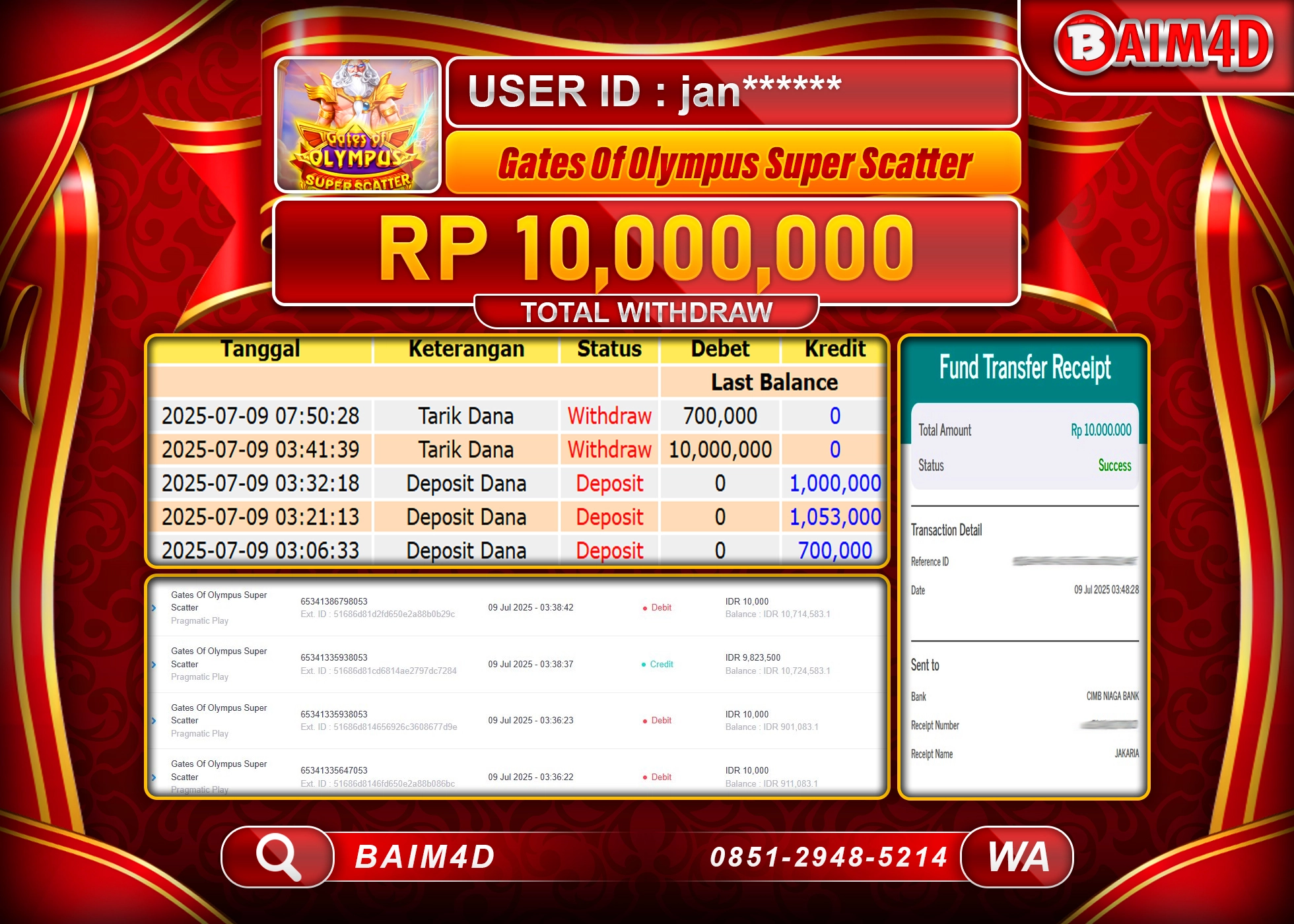 BAIM4D JACKPOT GATES OF OLYMPUS SUPER SCATTER Rp.10,000,000.- LUNAS
