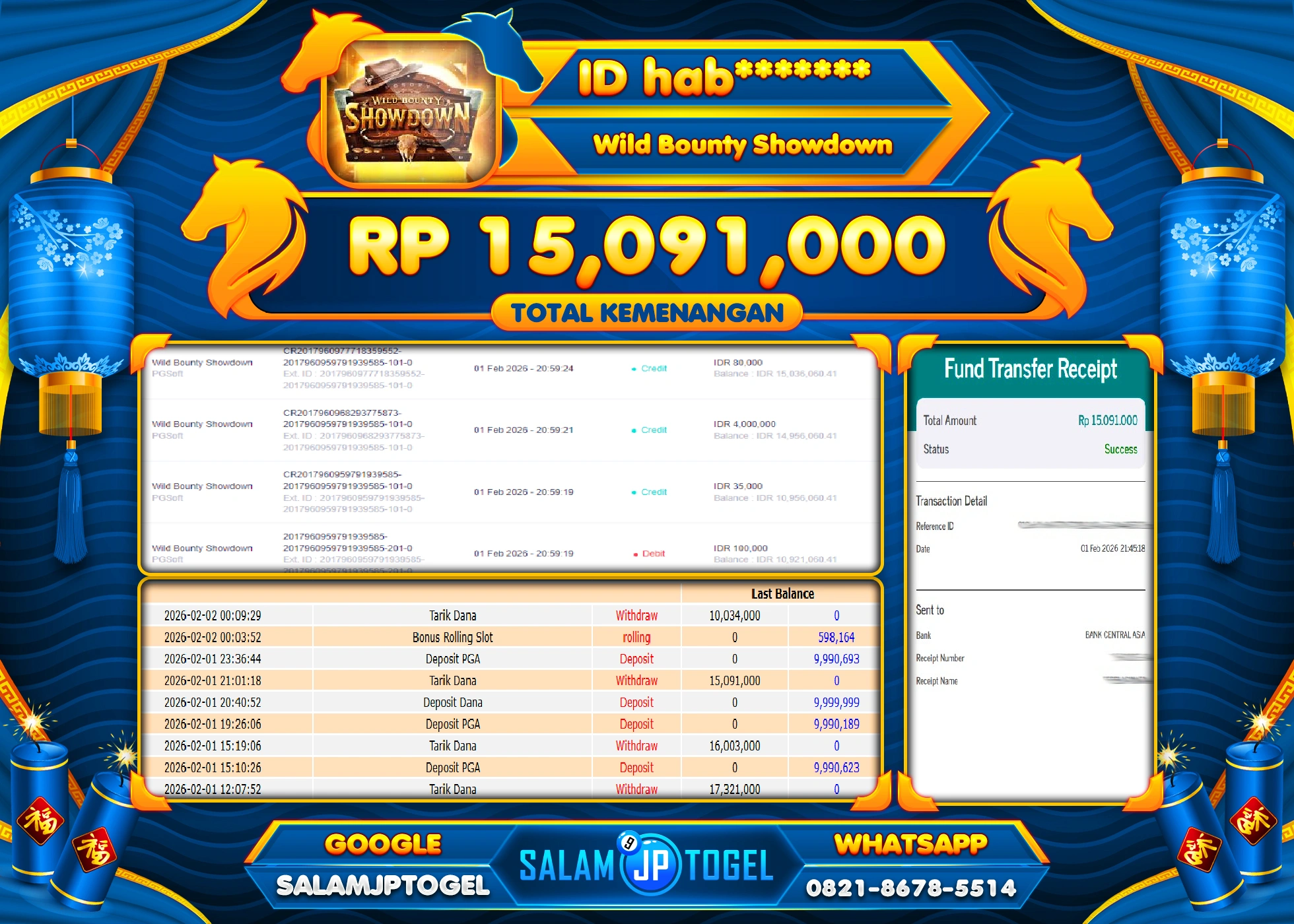 SALAMJPTOGEL JACKPOT WILD BOUNTYSHOWDOWN Rp.15,091,000 - LUNAS