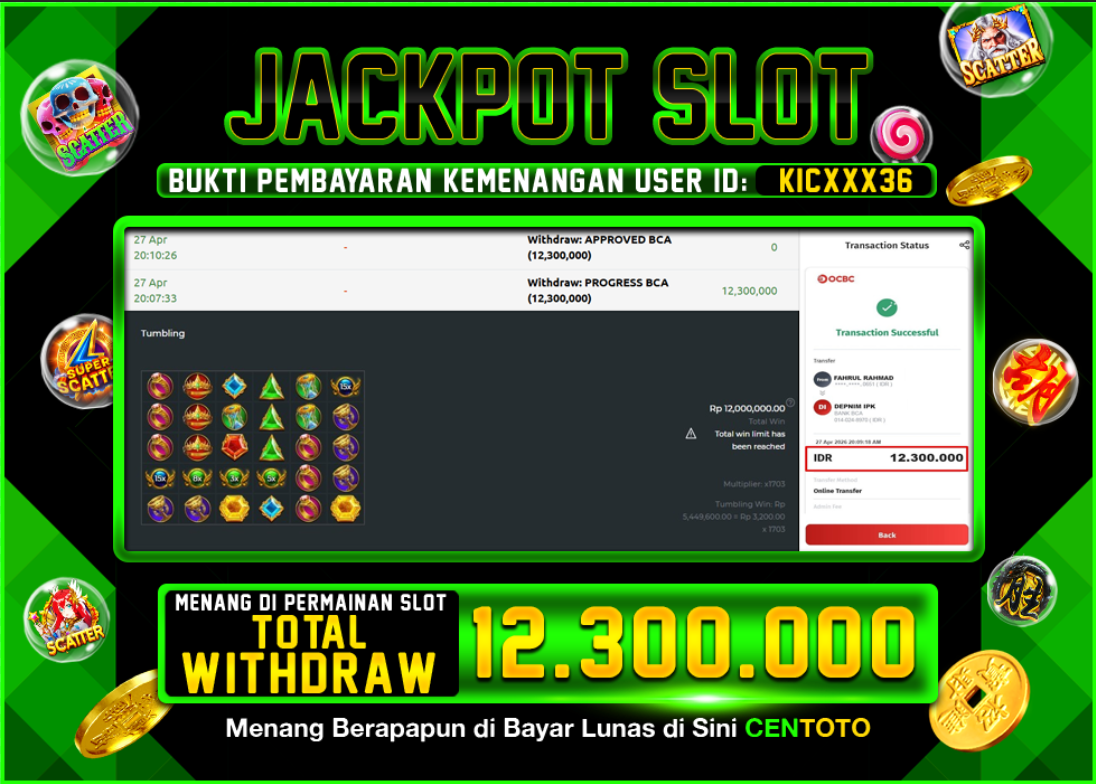 BUKTI JACKPOT LUNAS CENTOTO  RP.12.300.000,-LUNAS