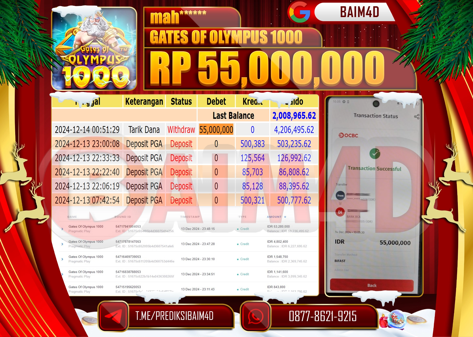 BAIM4D JACKPOT GATES OF OLYMPUS 1000 Rp.55.000,000.- LUNAS