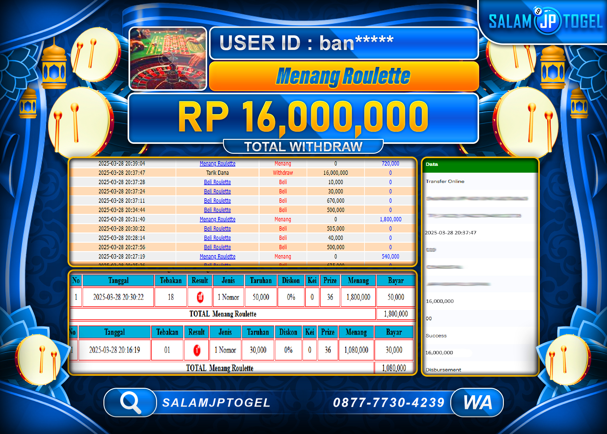 SALAMJPTOGEL MENANG ROULETTE GAMES  Rp. 16,000,000 LUNAS