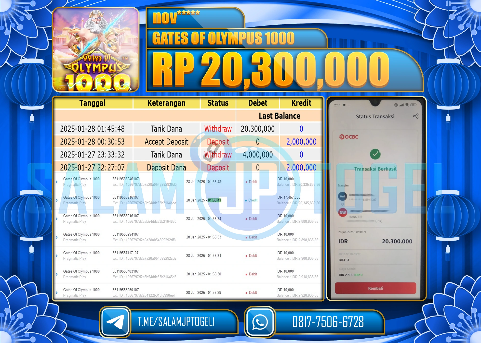 SALAMJPTOGEL MENANG GATES OF OLYMPUS 1000 Rp.20,300,000 LUNAS