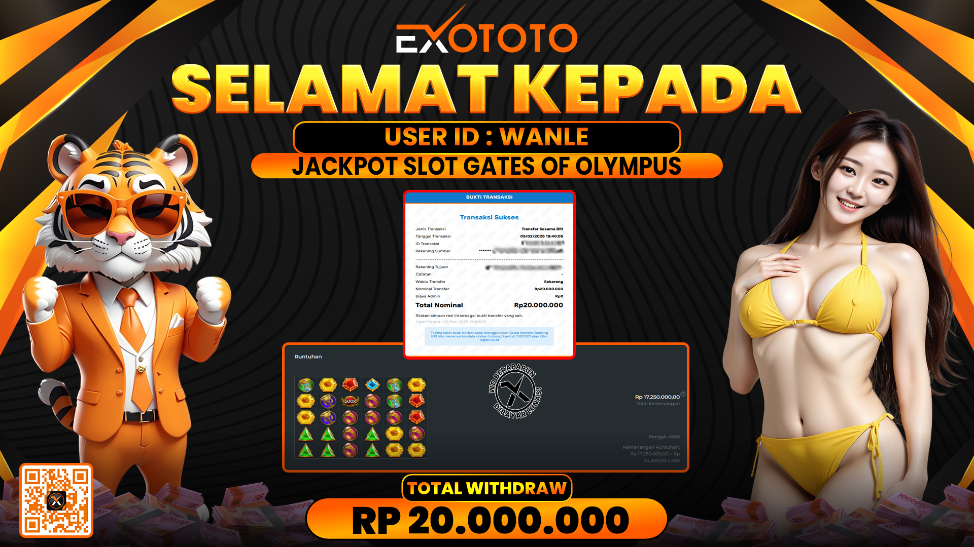 EXOTOTO JACKPOT DI SLOT GATES OF OLYMPUS RP. 20.000.000,- LUNAS