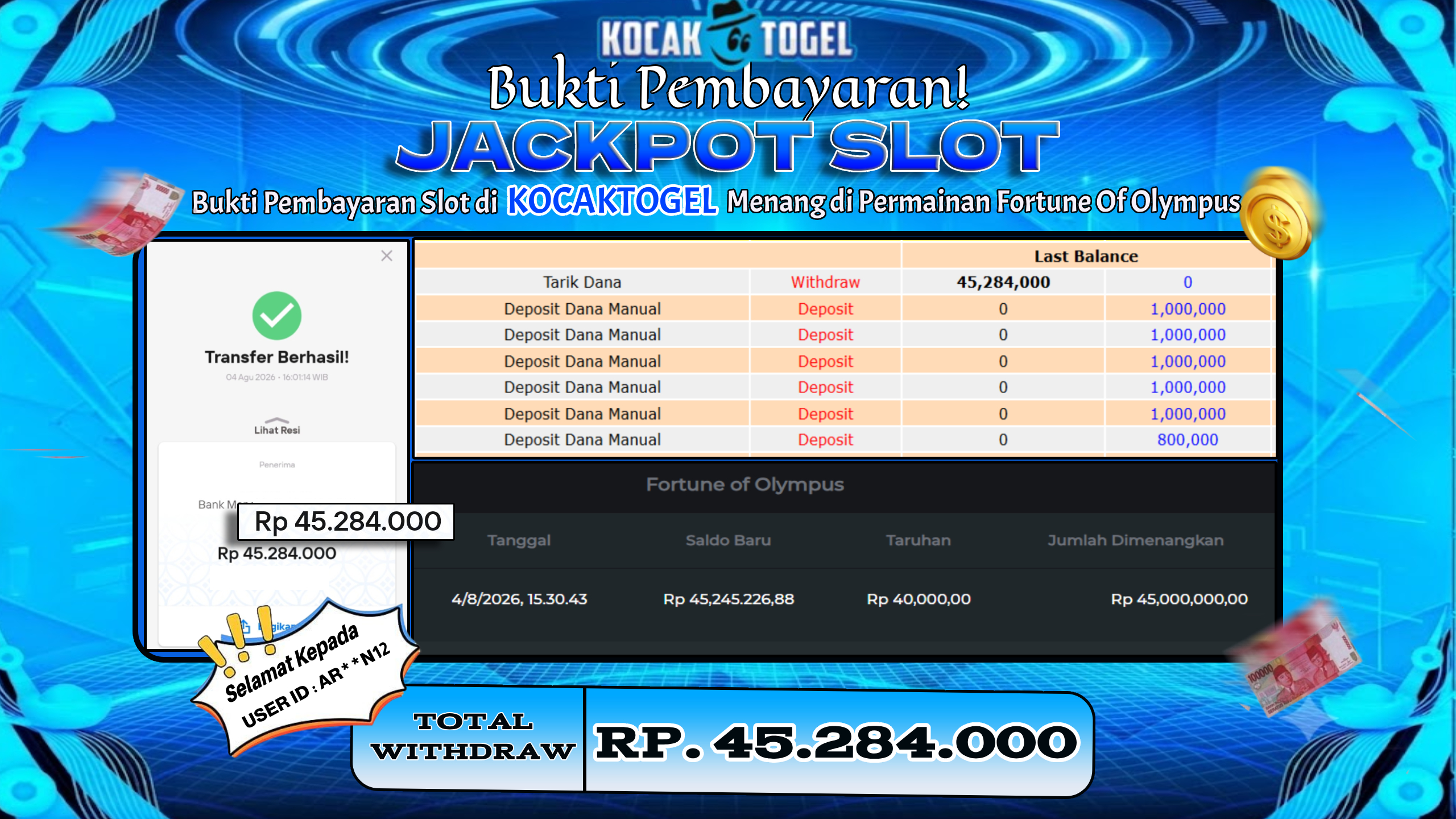 🏆 BUKTI KEMENANGAN Fortune Of Olympus MEMBER KOCAKTOGEL  🏆
