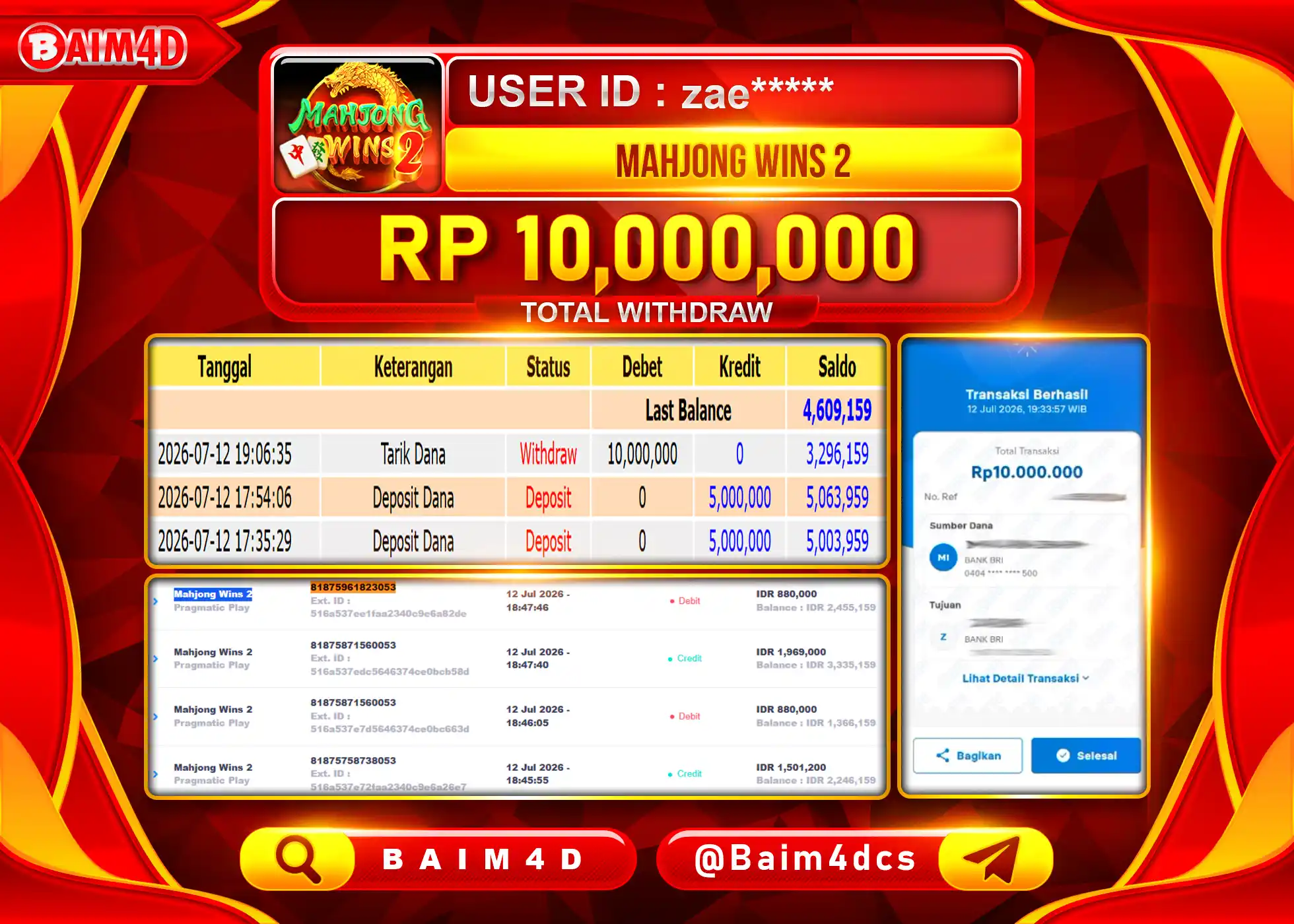 BAIM4D JACKPOT SLOT MAHJONG WINS 2 Rp.10,000,000 - LUNAS