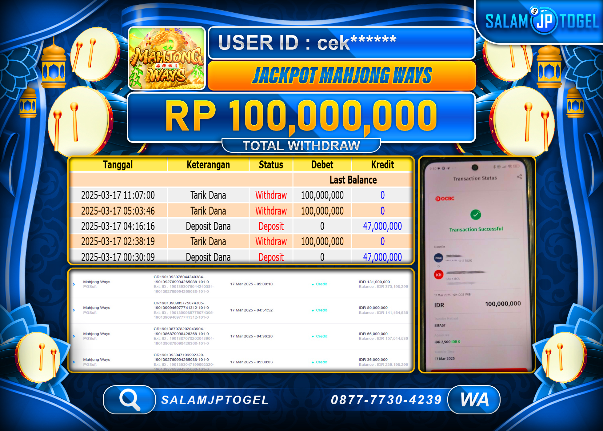 SALAMJPTOGEL MENANG MAHJONG WAYS Rp. 100,000,000 LUNAS
