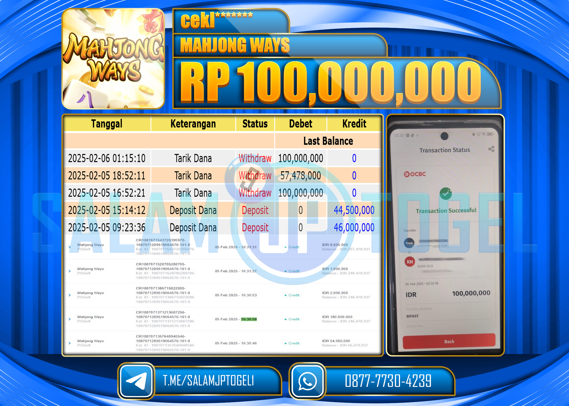 SALAMJPTOGEL MENANG SLOT MAHJONG WAYS  Rp.100,000,000 LUNAS