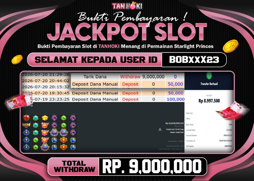 HAPPY JACKPOT MEMBER TANHOKI SLOT STARLIGHT PRINCESS 1000 Rp 9.000.000-, - LUNAS