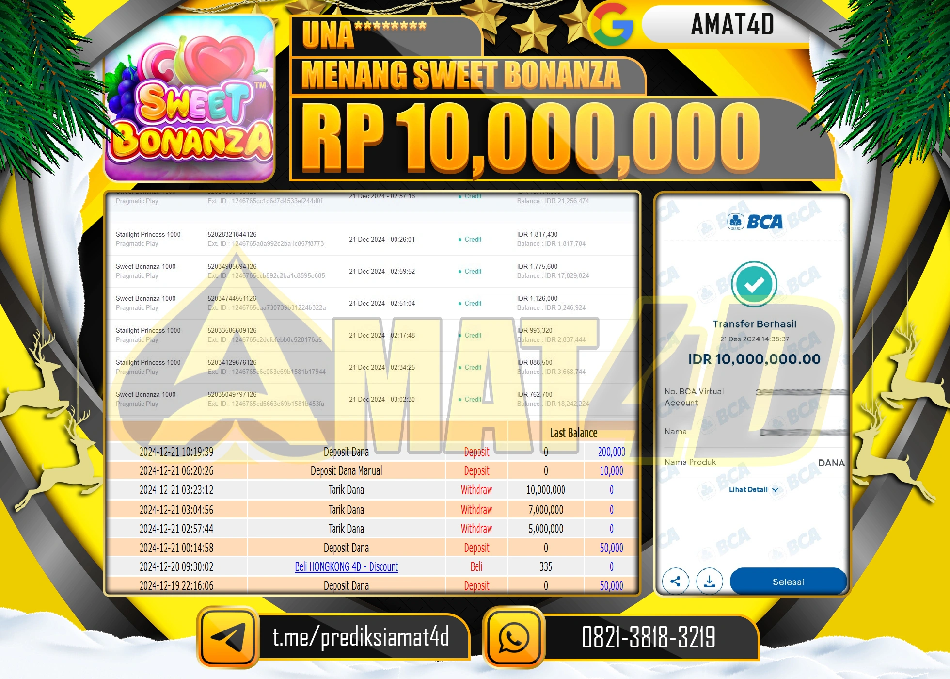 AMAT4D KEMENANGAN JACKPOT SWEET BONANZA Rp.10.000.000 BERHASIL TERBAYAR LUNAS