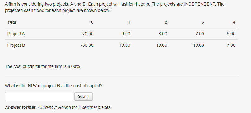 Solved A Firm Is Considering Two Projects, A And B. Each | Chegg.com