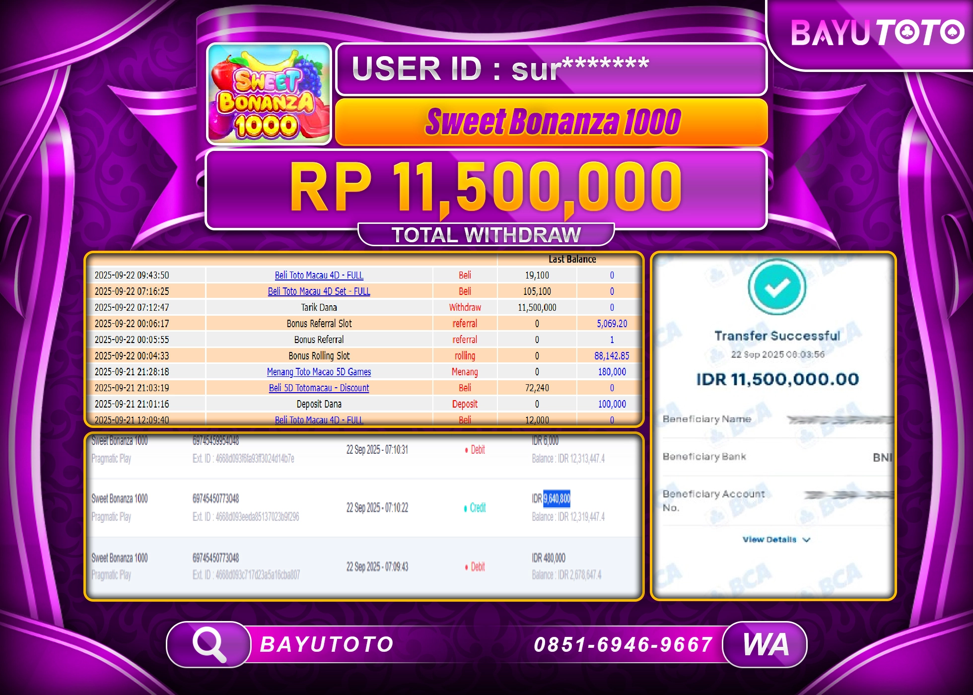 MEMBER BAYUTOTO JACKPOT SLOT SWEET BONANZA1000 Pragmatic Play Rp.11.500.000 LUNAS