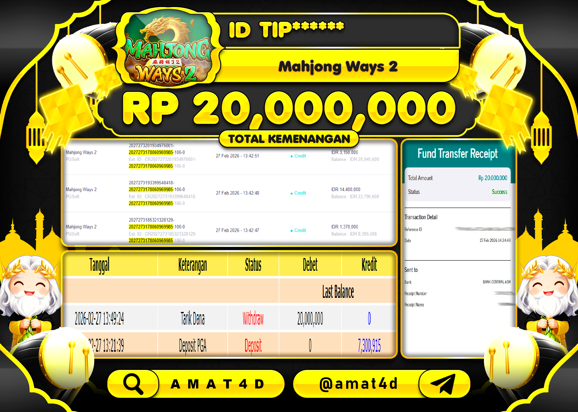 AMAT4D KEMENANGAN DI MAHJONG WAYS 2 PG SOFT  Rp.20,000,000 BERHASIL TERBAYAR LUNAS