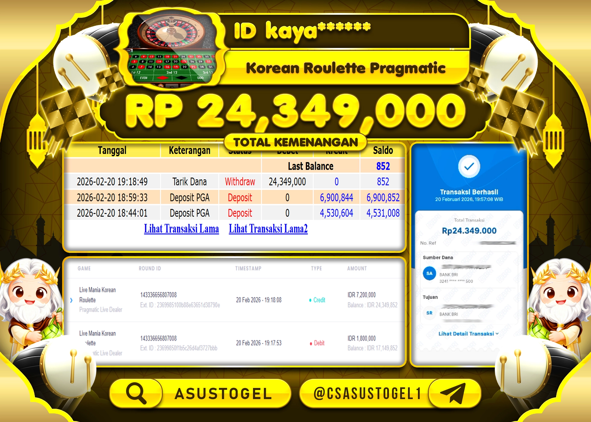 ASUSTOGEL KEMENANGAN DI LIVE GAMES ROULETTE PRAGMATIC SEBESAR 24,349,000 - RUPIAH LUNAS