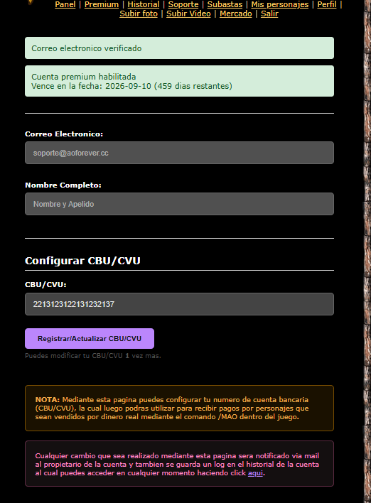 Configuración de CBU/CVU en AOForever