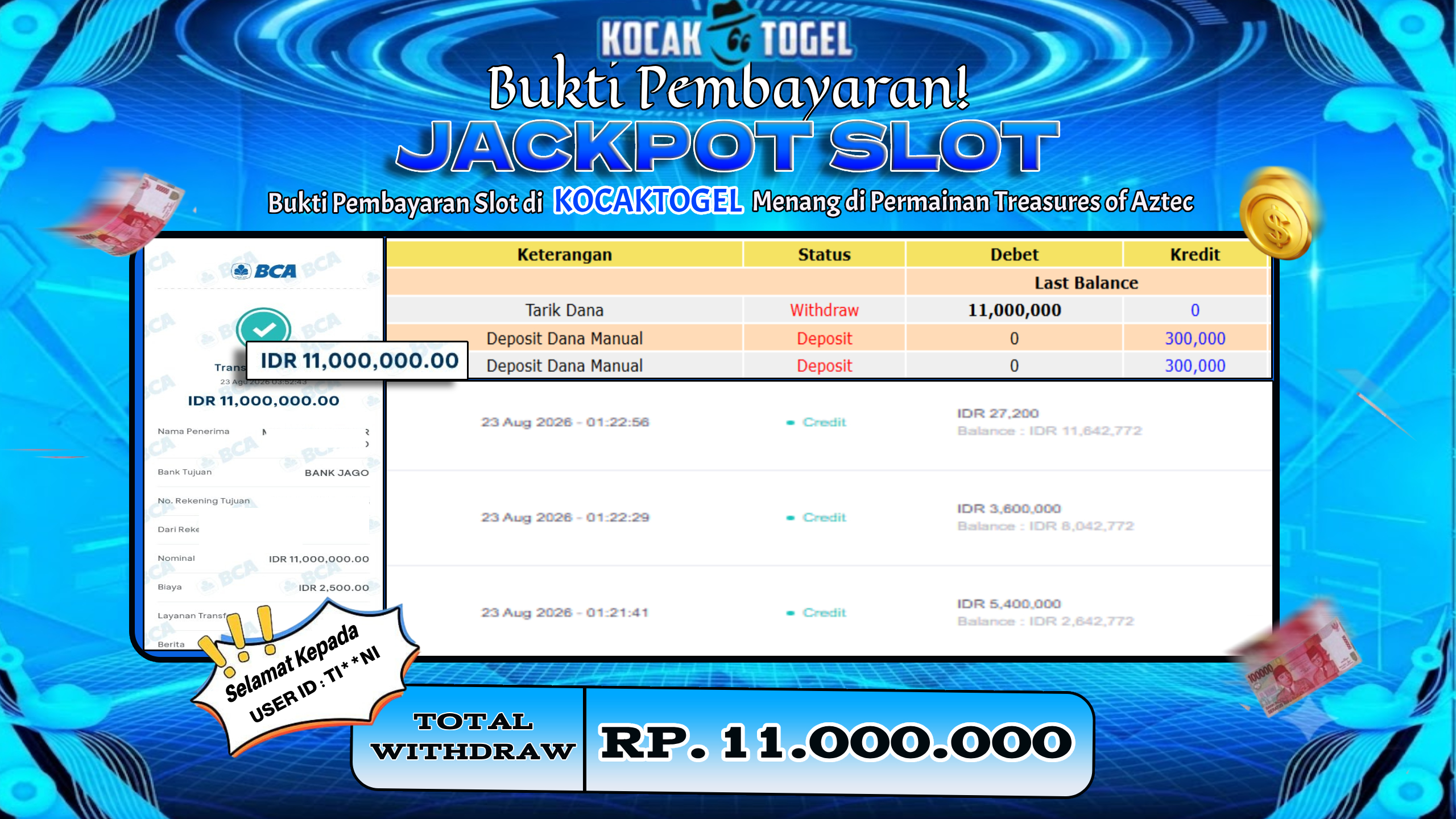 🏆 BUKTI KEMENANGAN Treasures of Aztec MEMBER KOCAKTOGEL  🏆